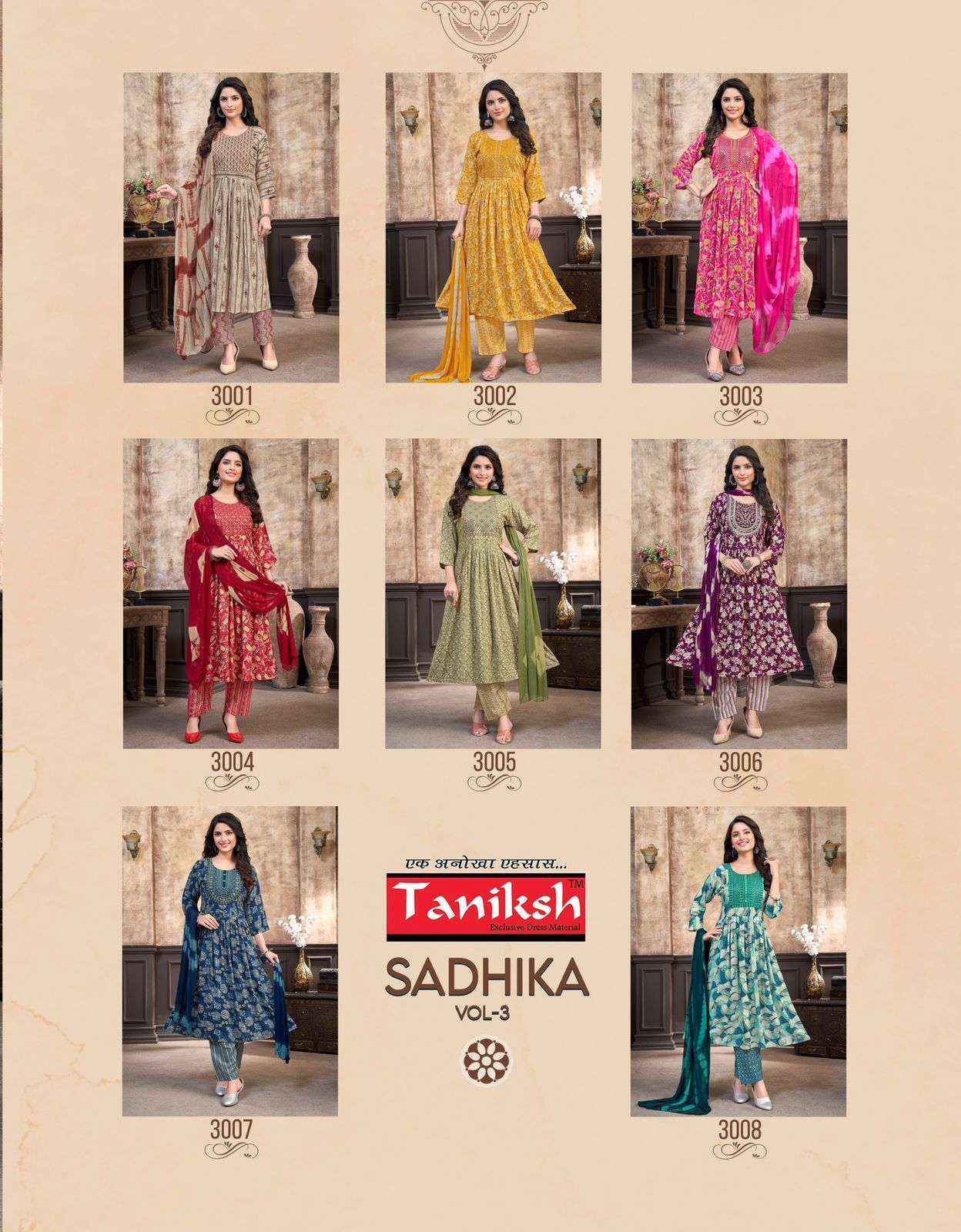 Taniksh Sadhika Vol-3 Rayon Readymade Suit (8 pcs Catalogue)