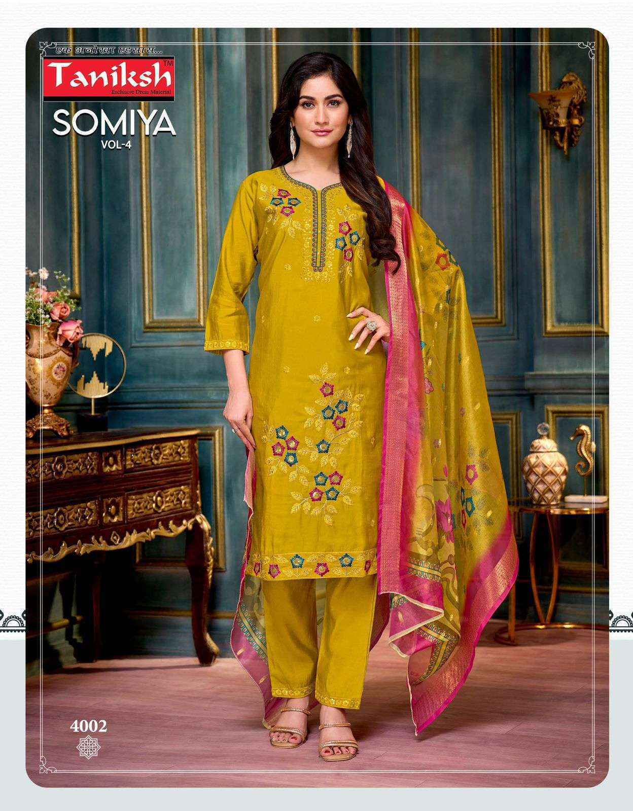 Taniksh Somiya Vol-4 Roman Silk Readymade Suit (8 pcs Catalogue)