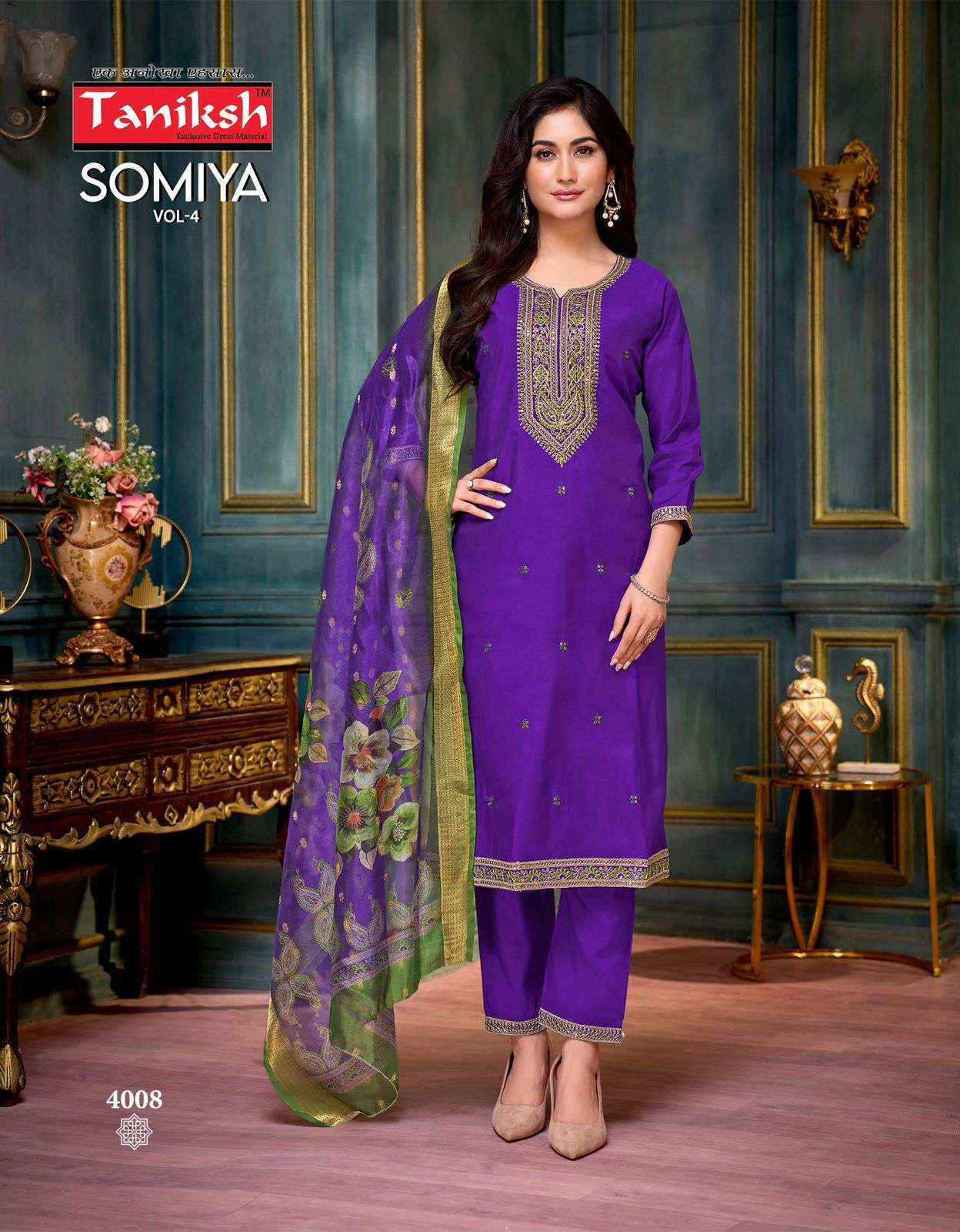 Taniksh Somiya Vol-4 Roman Silk Readymade Suit (8 pcs Catalogue)