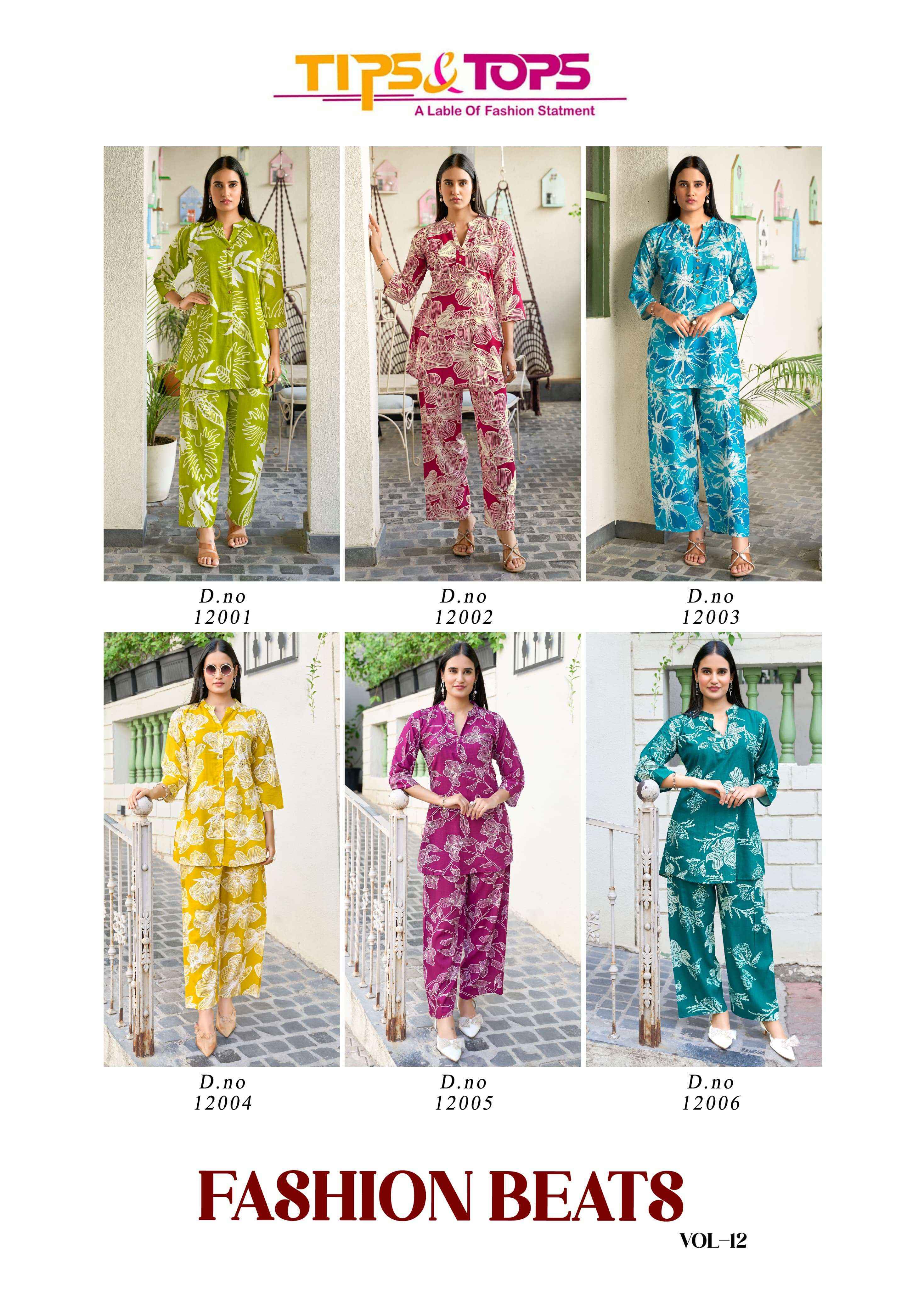 Tips & Tops Fashion Beats Vol-12 Reyon Co ord Set (6 pcs Catalogue)