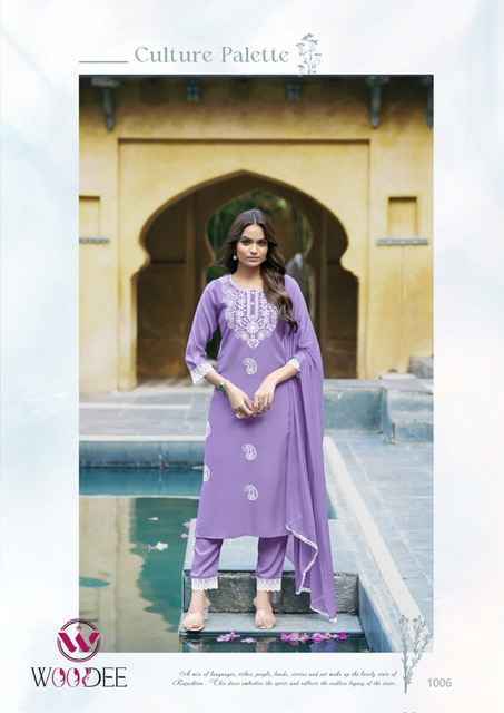 Woodee White Lotus Rayon Readymade Suit (6 pcs Catalogue)