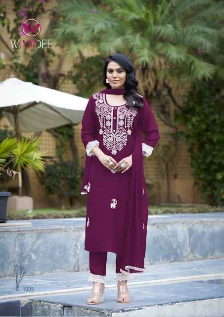 Woodee White Lotus Rayon Readymade Suit (6 pcs Catalogue)