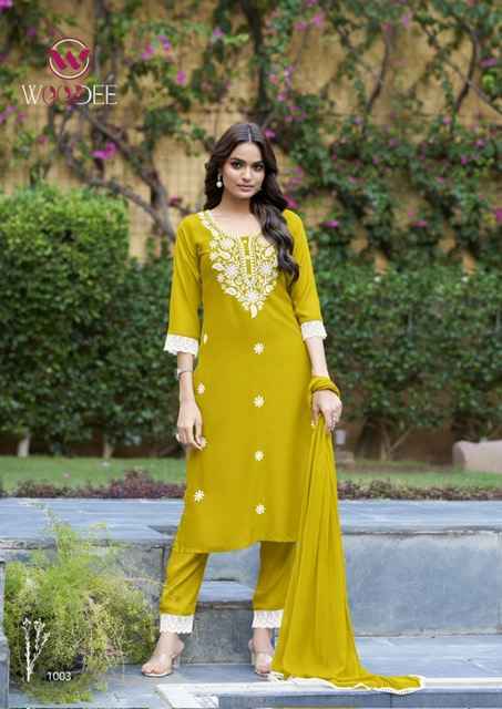 Woodee White Lotus Rayon Readymade Suit (6 pcs Catalogue)