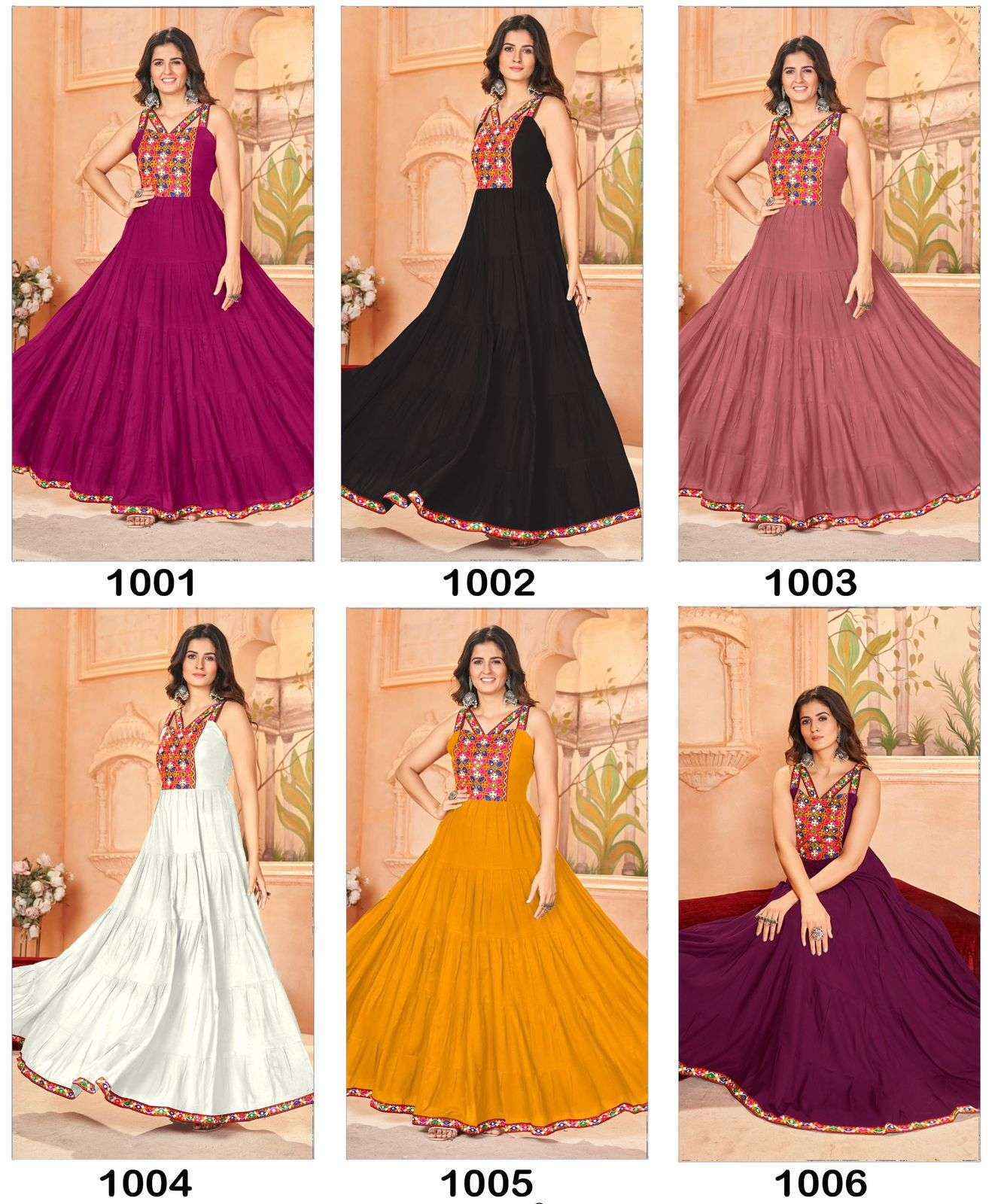 Blue Hills Ghumati Rayon Gown With Mirror Work (6 pcs Catalogue)