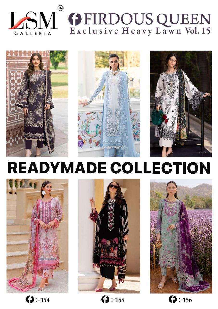 LSM Galleria Firdous Queen Lawn Vol-15 Readymade Lawn Cotton Dress (6 pcs Catalogue)