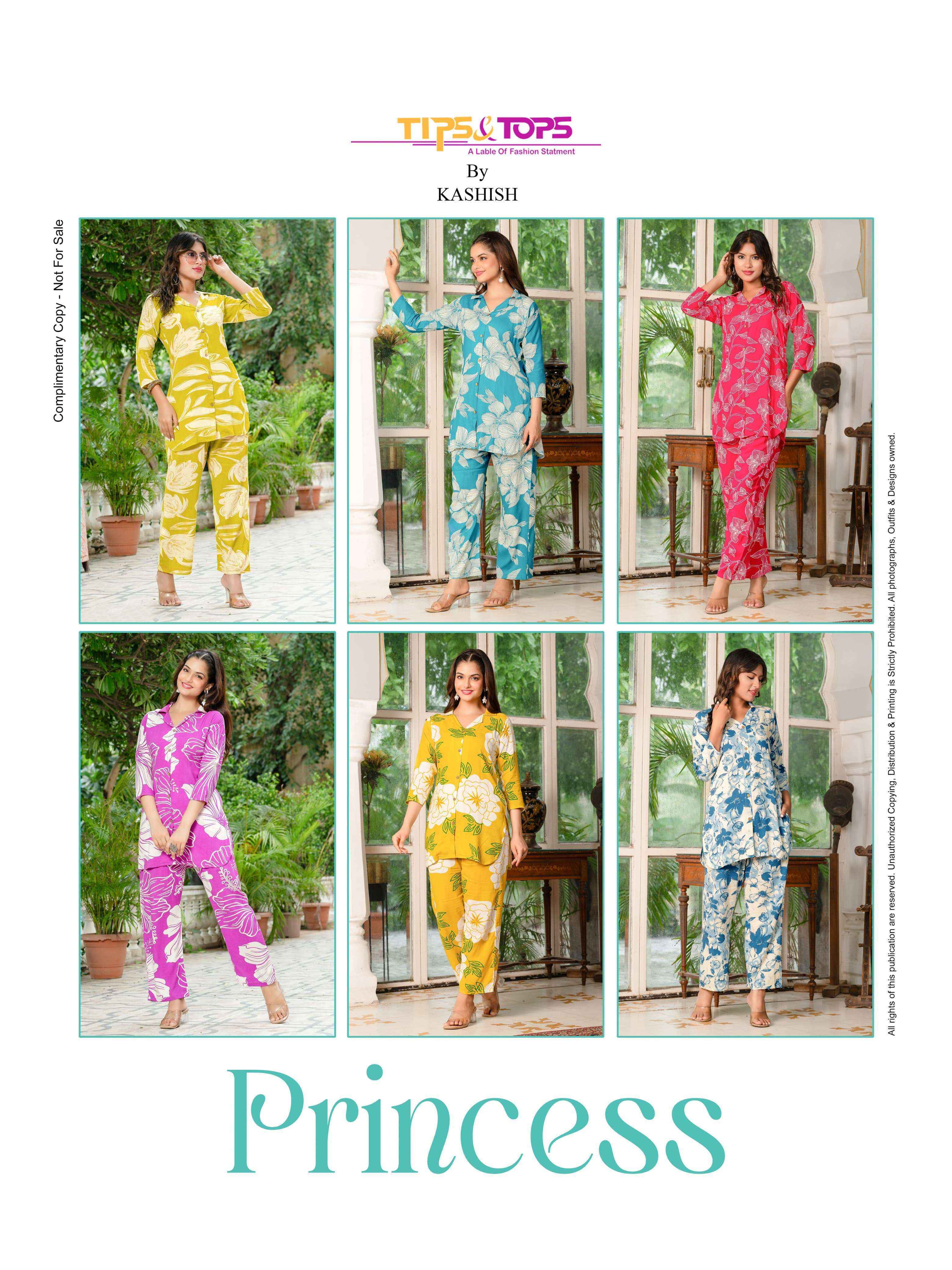 Tips & Tops Princess Rayon Co Ord Set (6 Pc Catalogue)