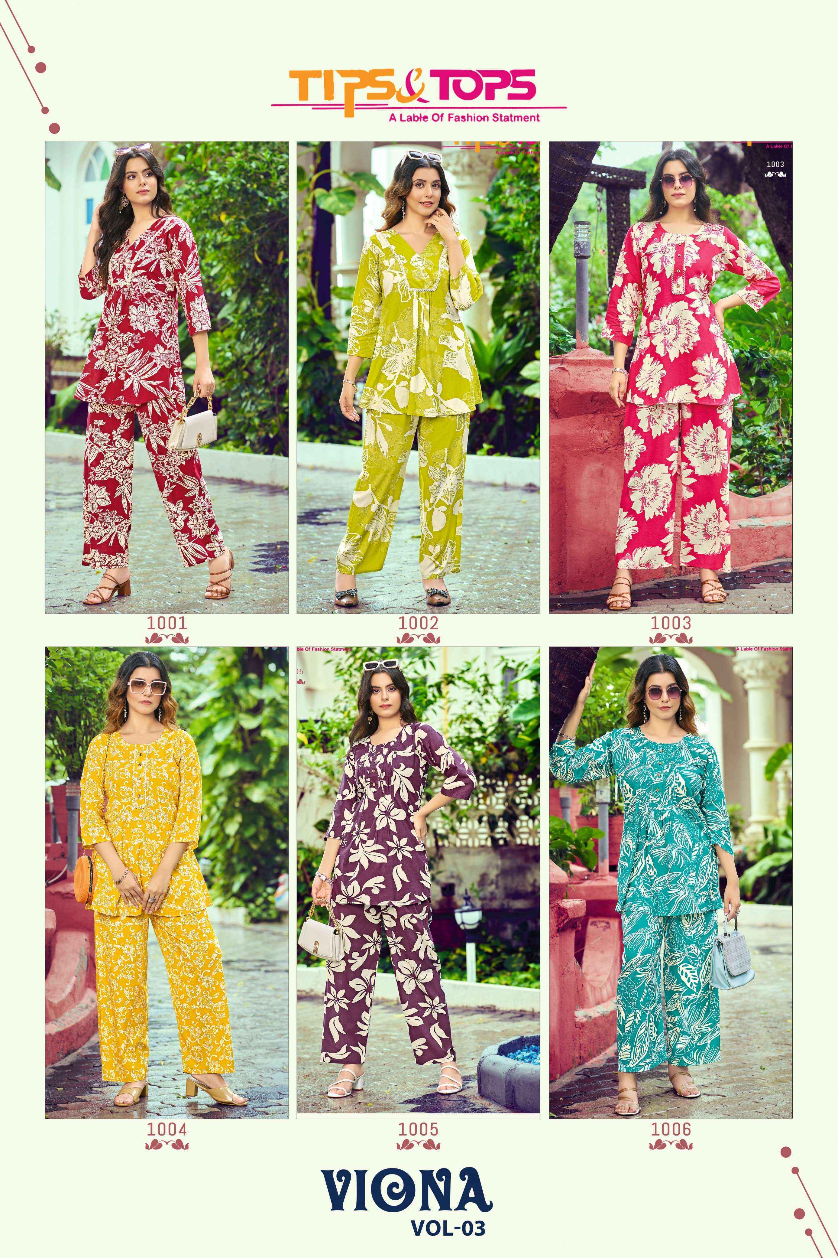 Tips & Tops Viona Vol-3 Rayon Co Ord Set (6 pcs Catalogue)