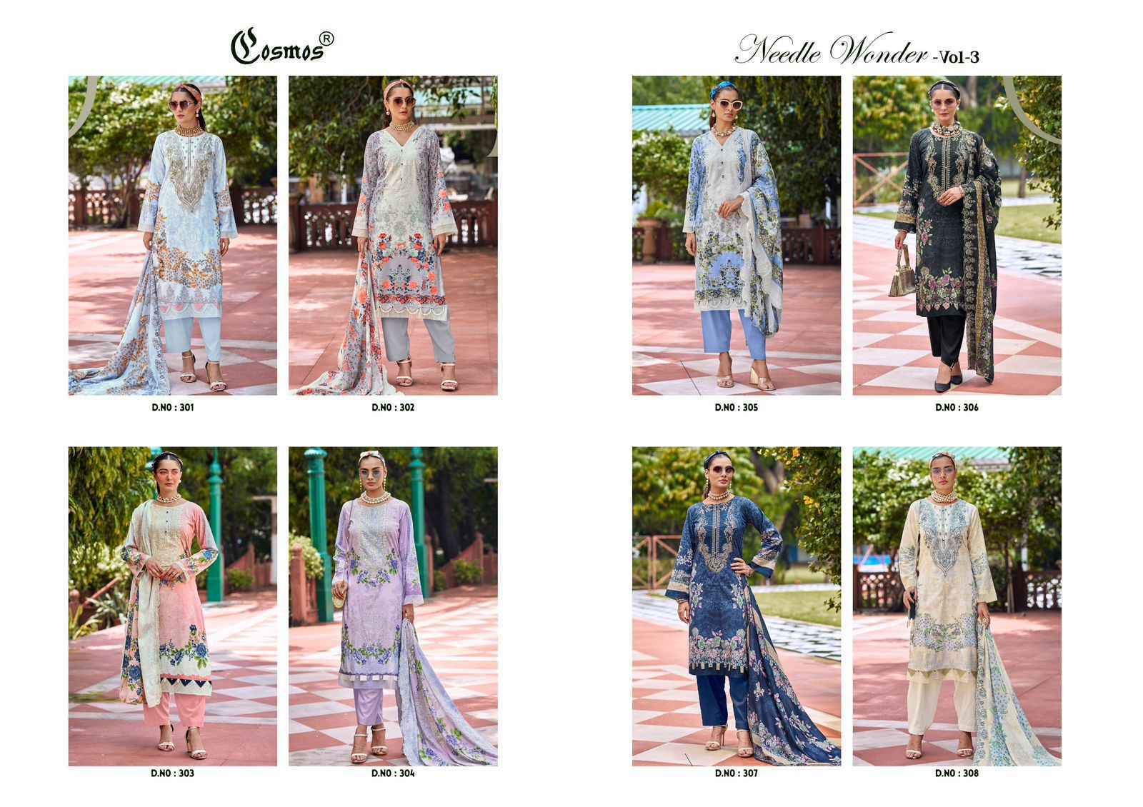 Cosmos Needle Wonder Vol-3 Lawn Cotton Dress Material (8 pcs Catalogue)