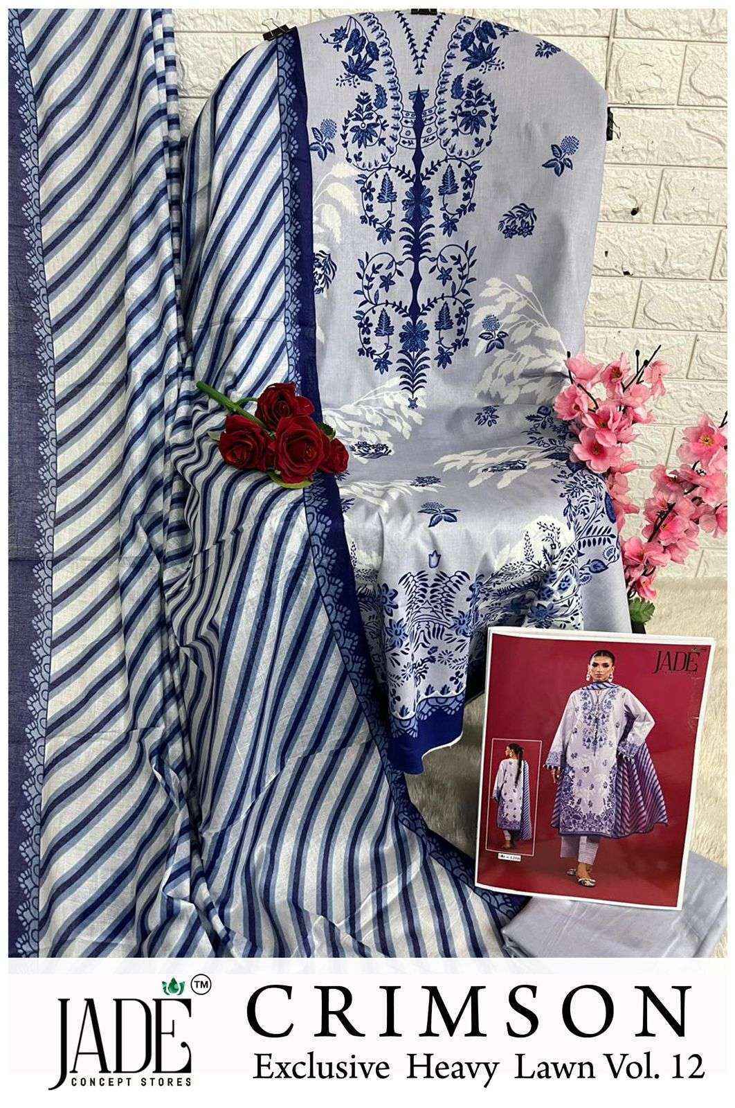 Jade Crimson Vol-12 Lawn Cotton Dress Material (6 pc Cataloge)