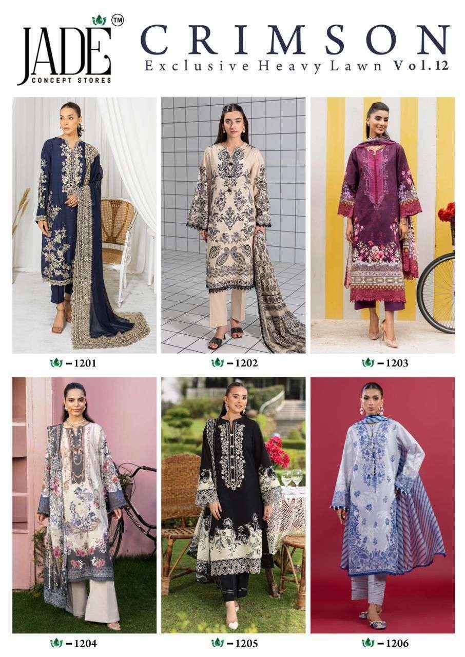 Jade Crimson Vol-12 Lawn Cotton Dress Material (6 pc Cataloge)