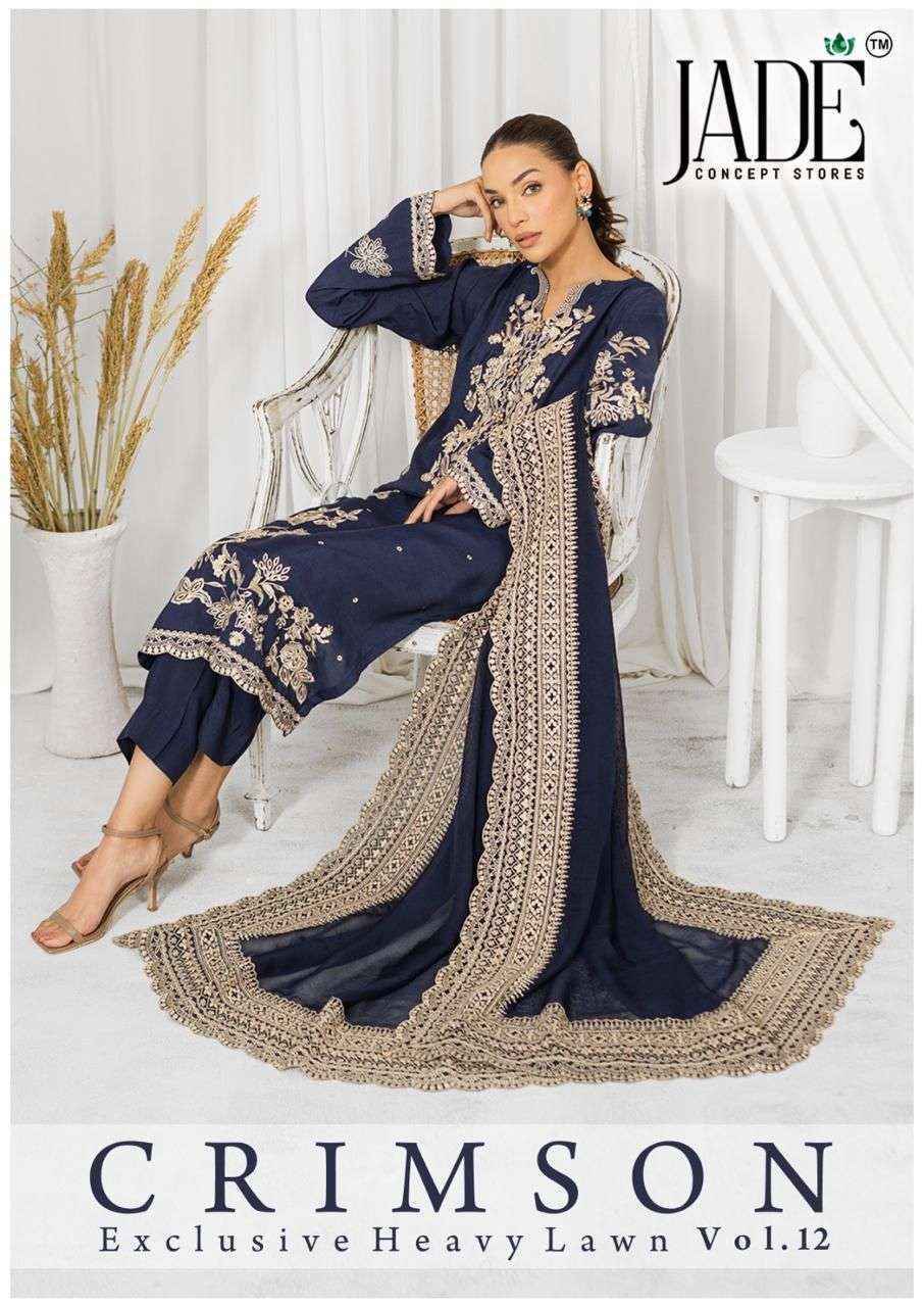 Jade Crimson Vol-12 Lawn Cotton Dress Material (6 pc Cataloge)