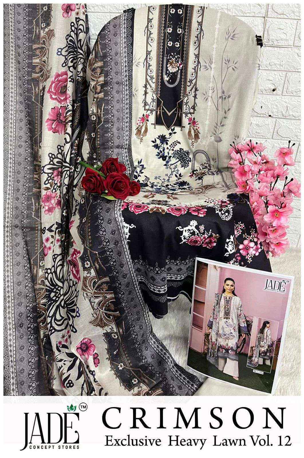 Jade Crimson Vol-12 Lawn Cotton Dress Material (6 pc Cataloge)