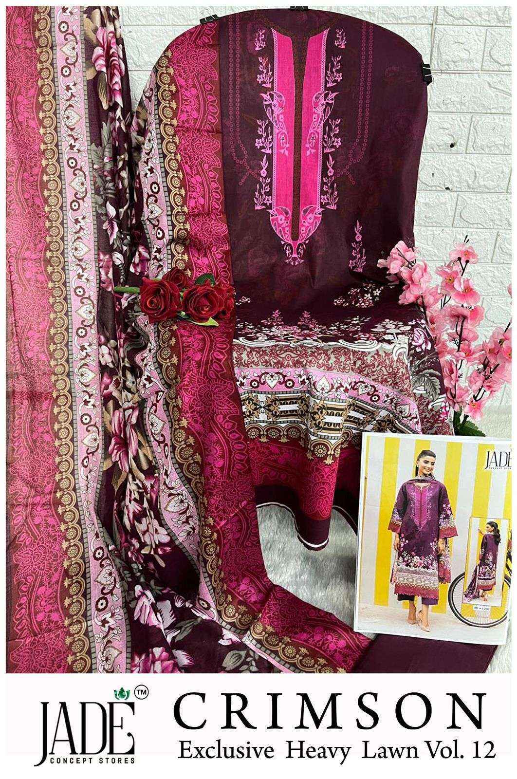 Jade Crimson Vol-12 Lawn Cotton Dress Material (6 pc Cataloge)