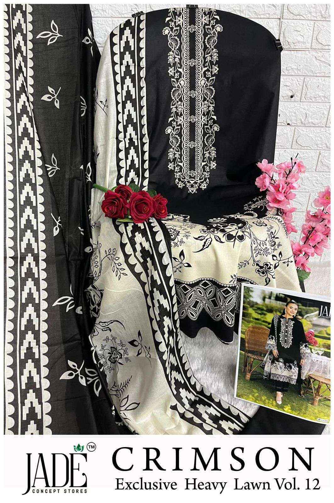 Jade Crimson Vol-12 Lawn Cotton Dress Material (6 pc Cataloge)