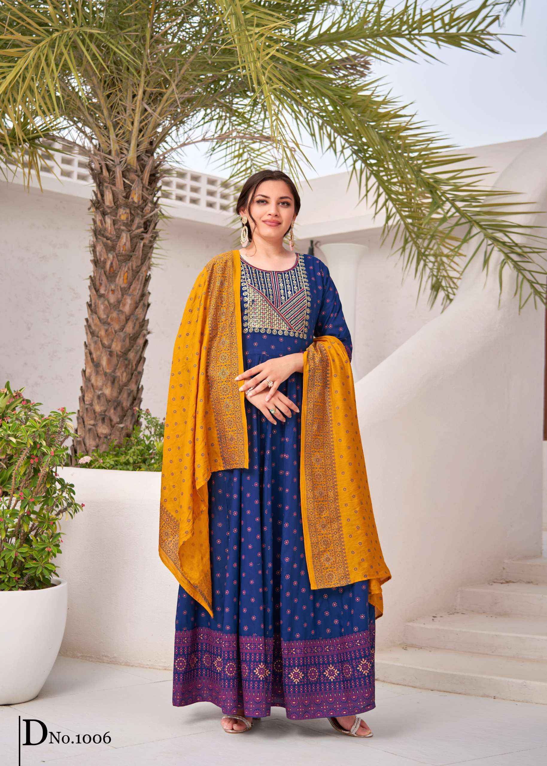 Mukesh Rang Leela Rayon Gown With Dupatta (8 pcs Catalogue)