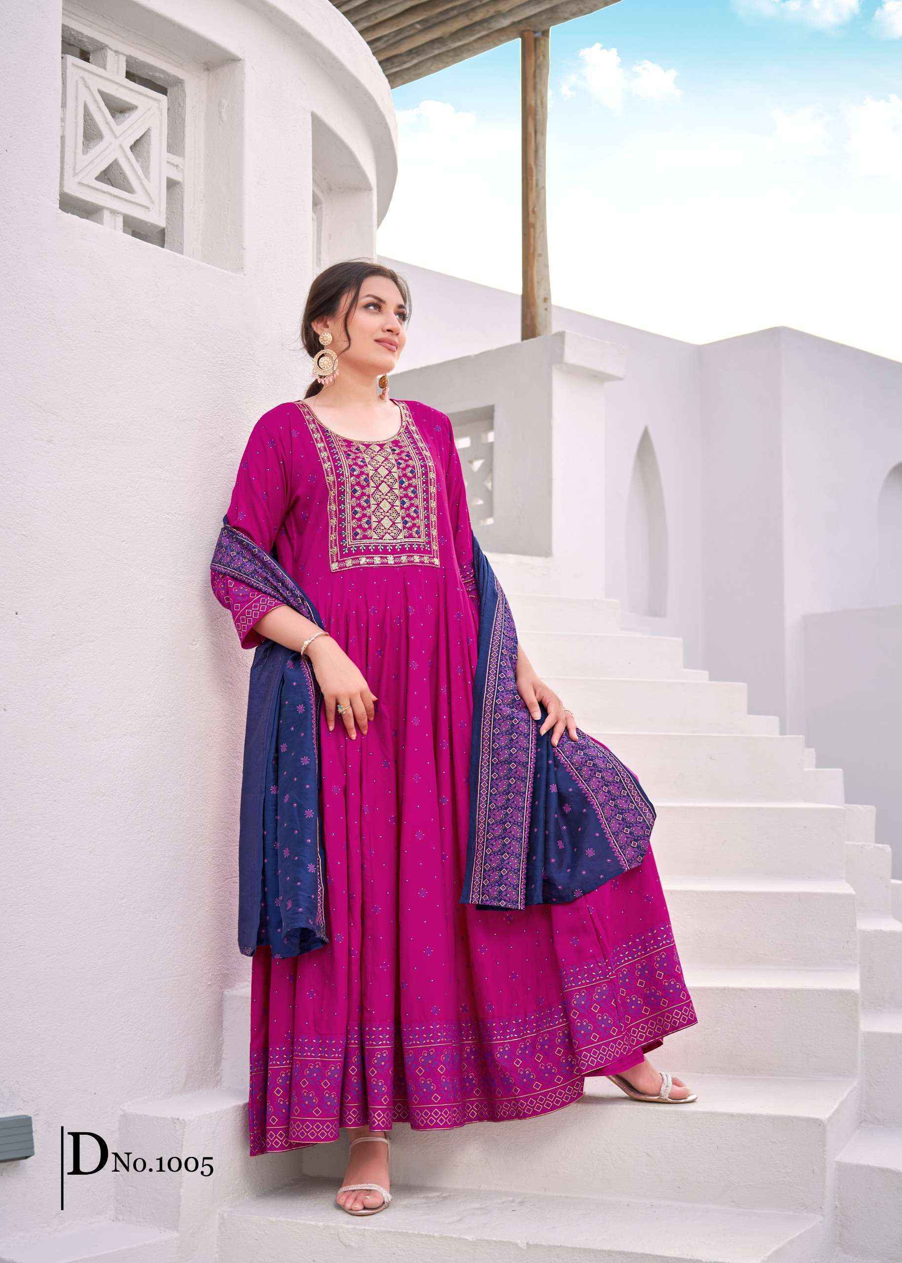 Mukesh Rang Leela Rayon Gown With Dupatta (8 pcs Catalogue)