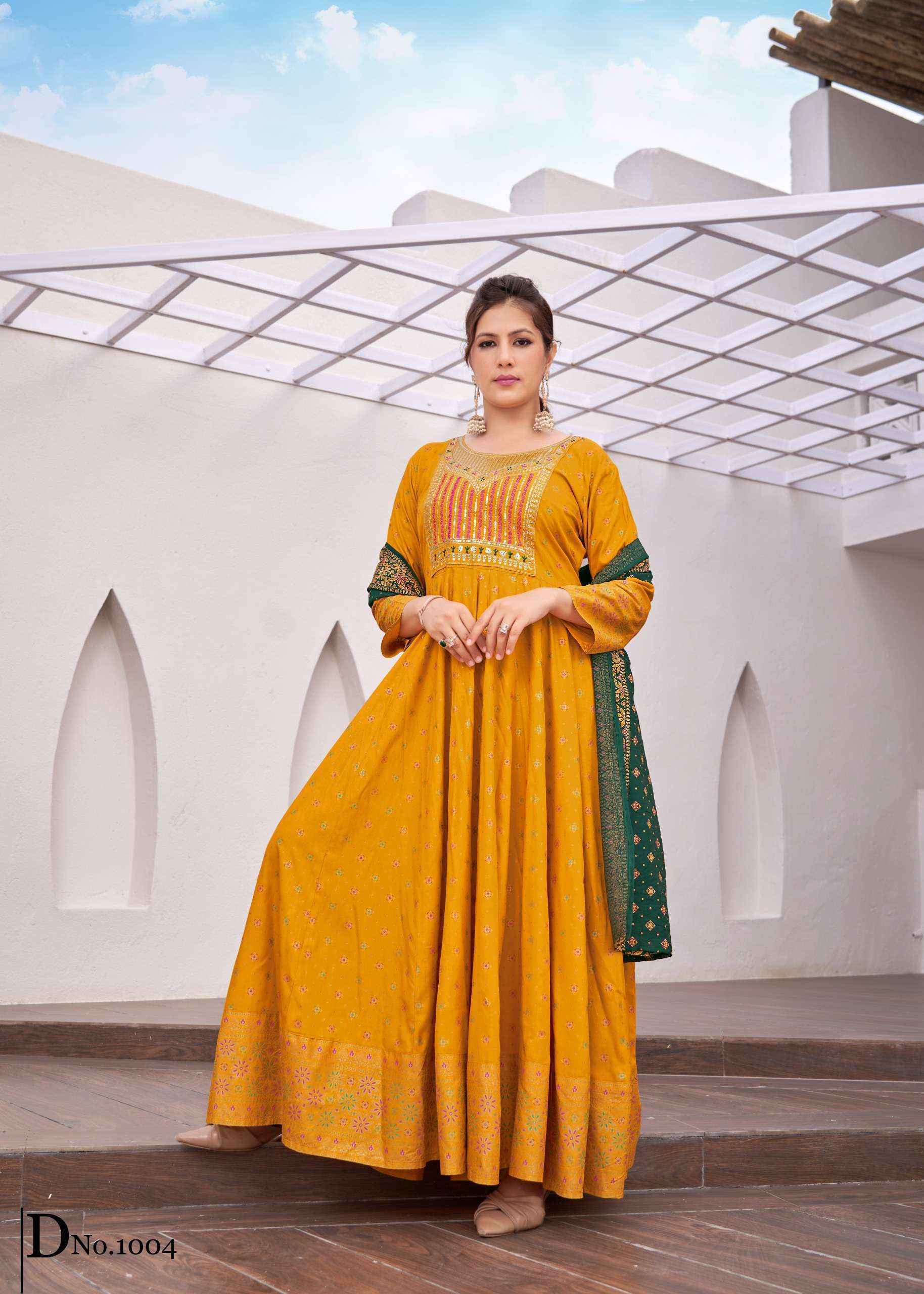 Mukesh Rang Leela Rayon Gown With Dupatta (8 pcs Catalogue)