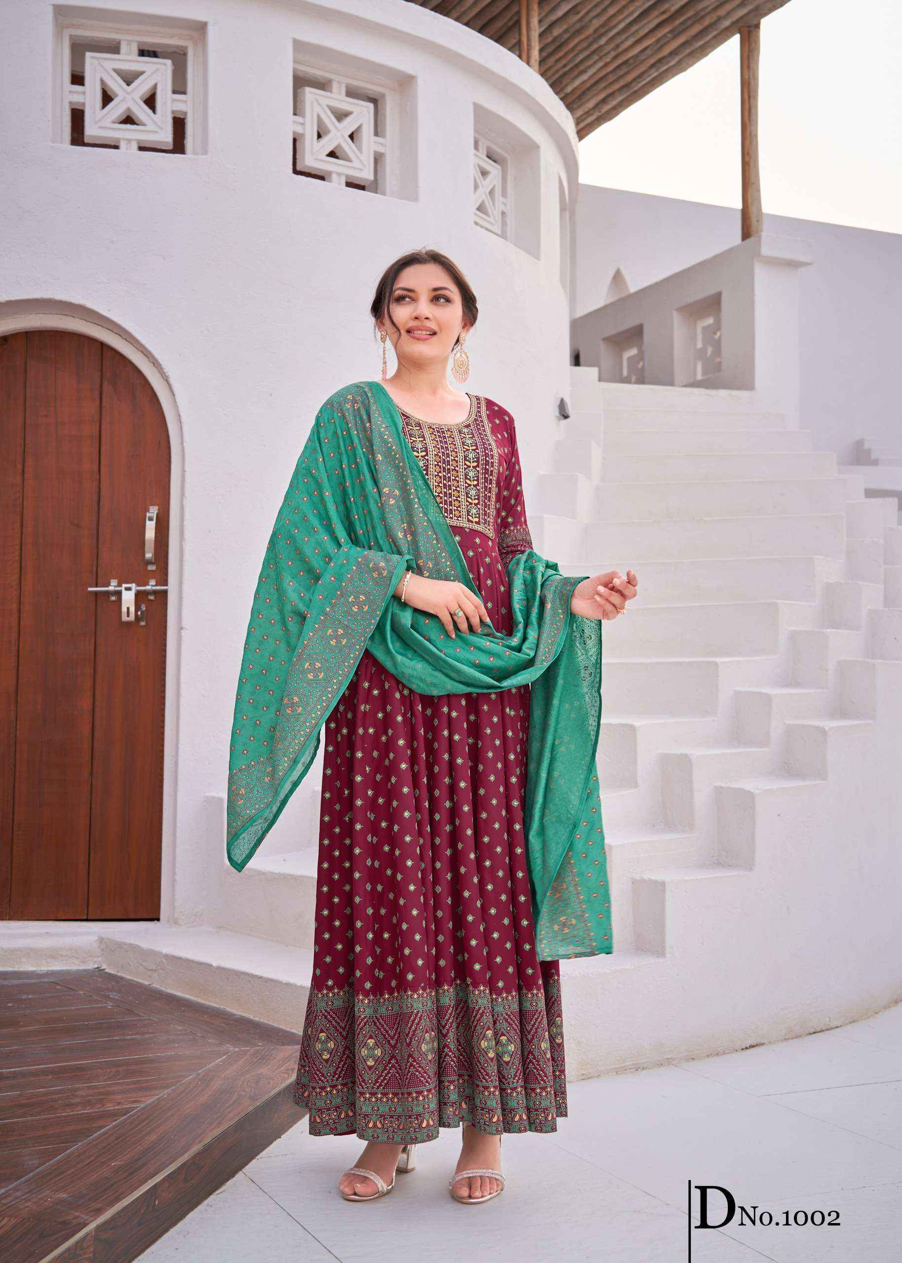 Mukesh Rang Leela Rayon Gown With Dupatta (8 pcs Catalogue)
