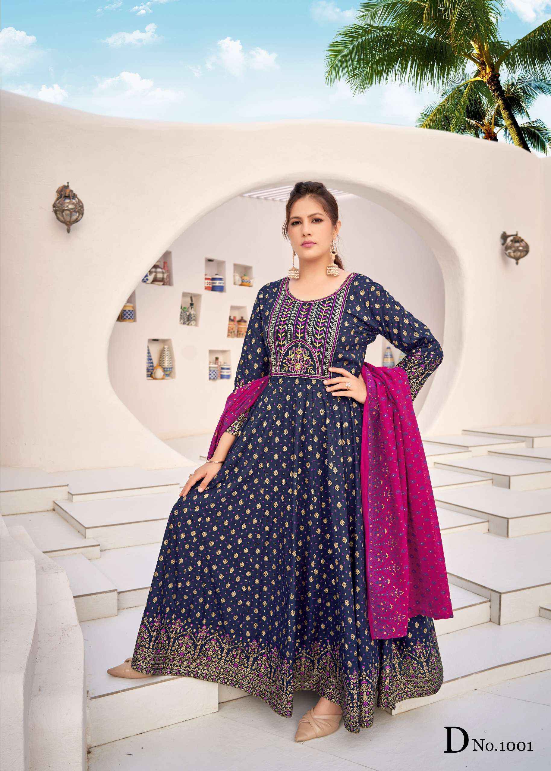 Mukesh Rang Leela Rayon Gown With Dupatta (8 pcs Catalogue)