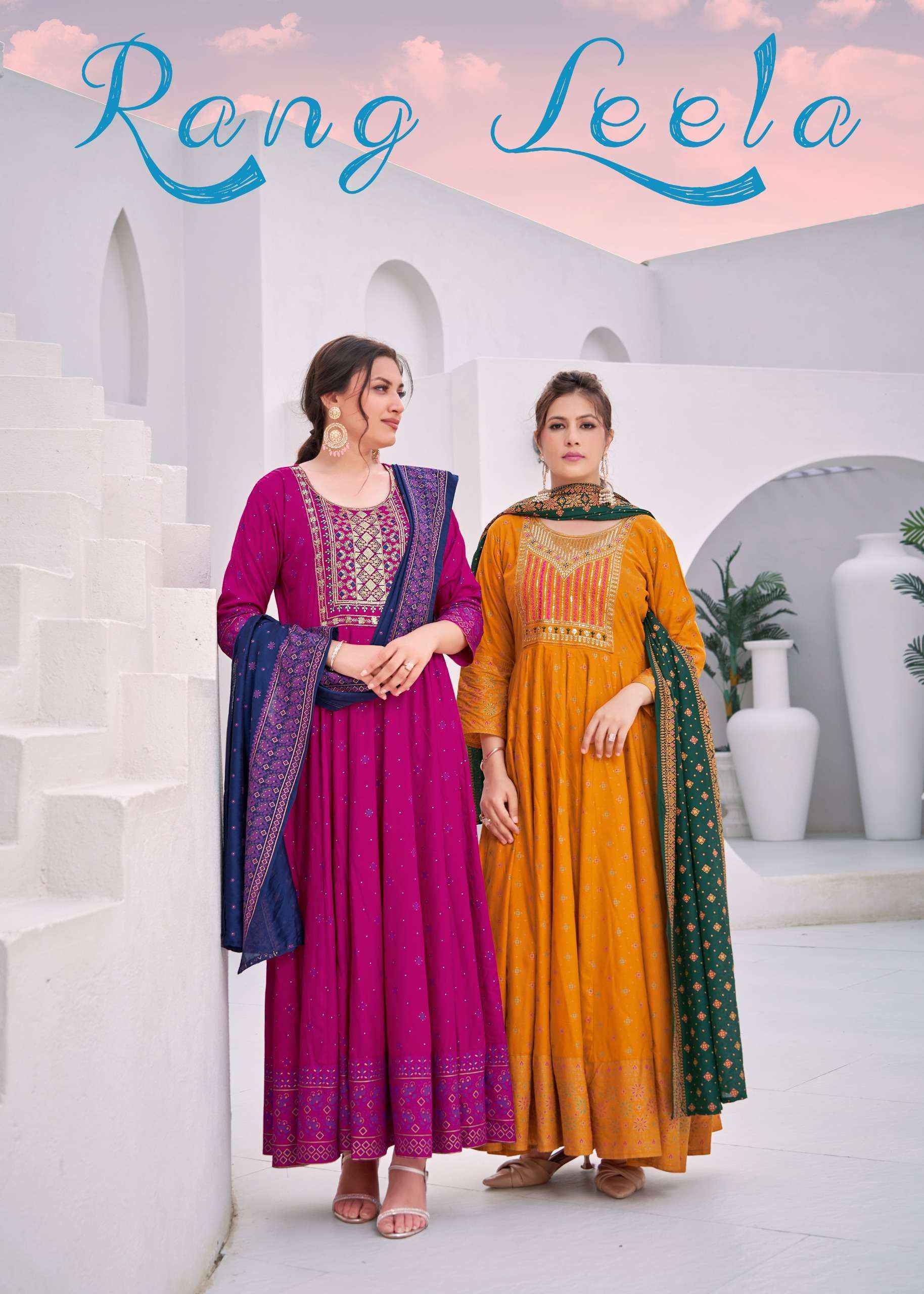 Mukesh Rang Leela Rayon Gown With Dupatta (8 pcs Catalogue)