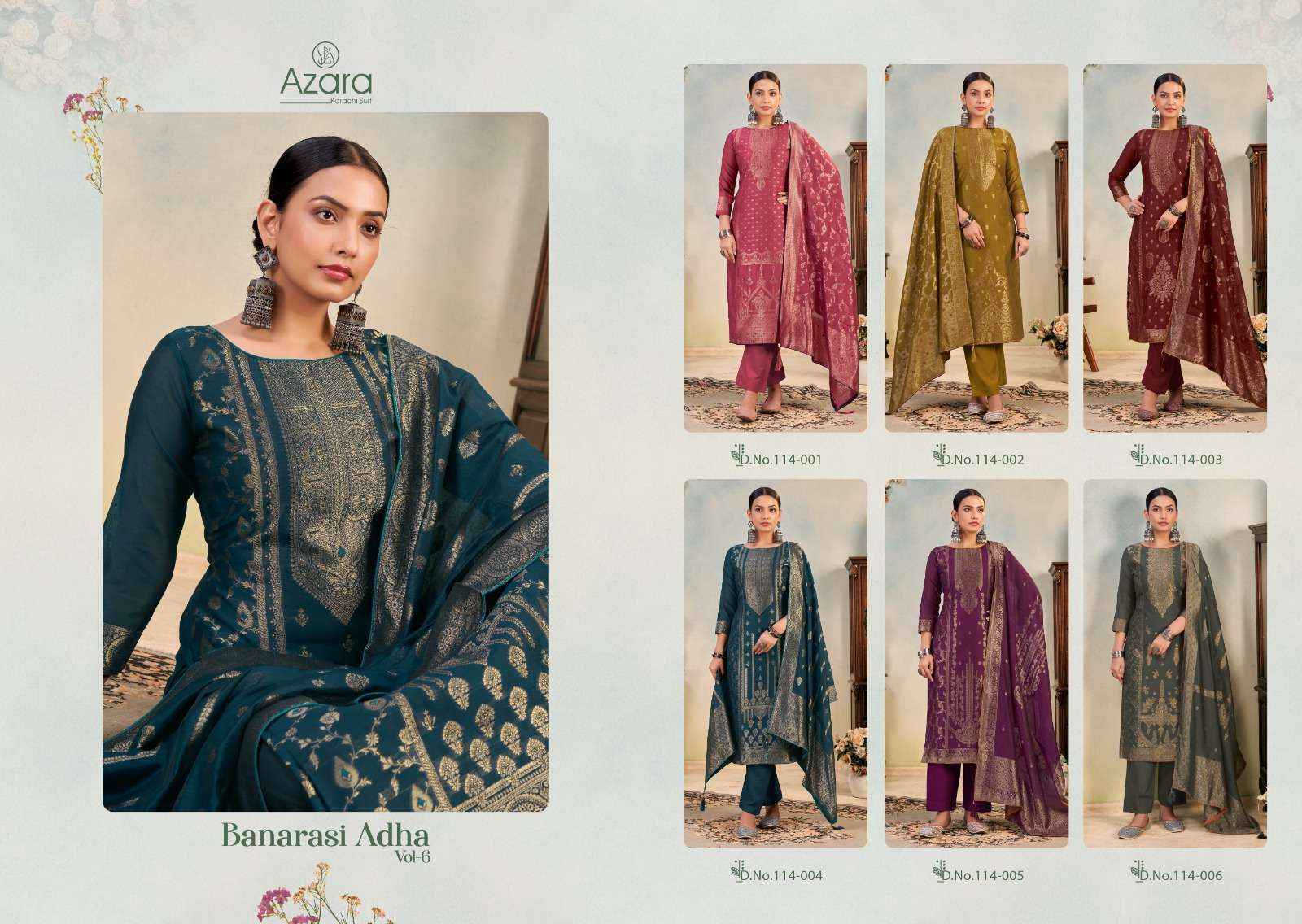 Radhika Fashion Azara Banarashi Adah Vol-6 Cotton Jacquard Dress Material (6 pcs Catalogue)