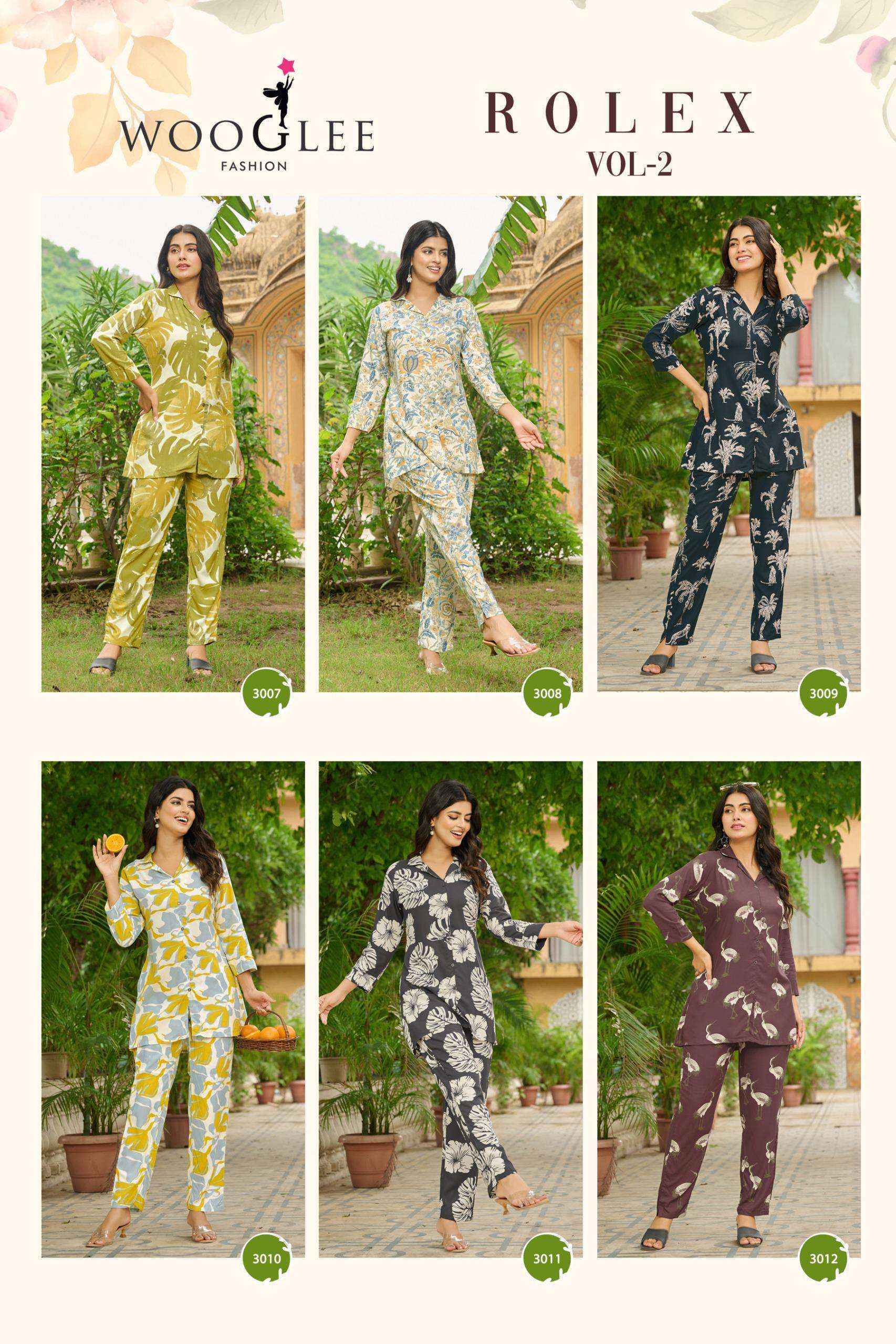 Wooglee Rolex Vol-2 Rayon Co ord Set (6 pcs Catalogue)