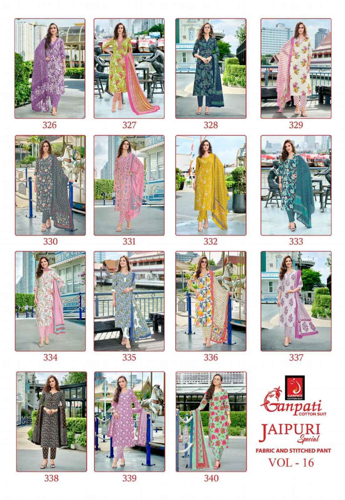 Ganpati Jaipuri Special Vol-16 Readymade Cotton Dress (15 pcs Catalogue)
