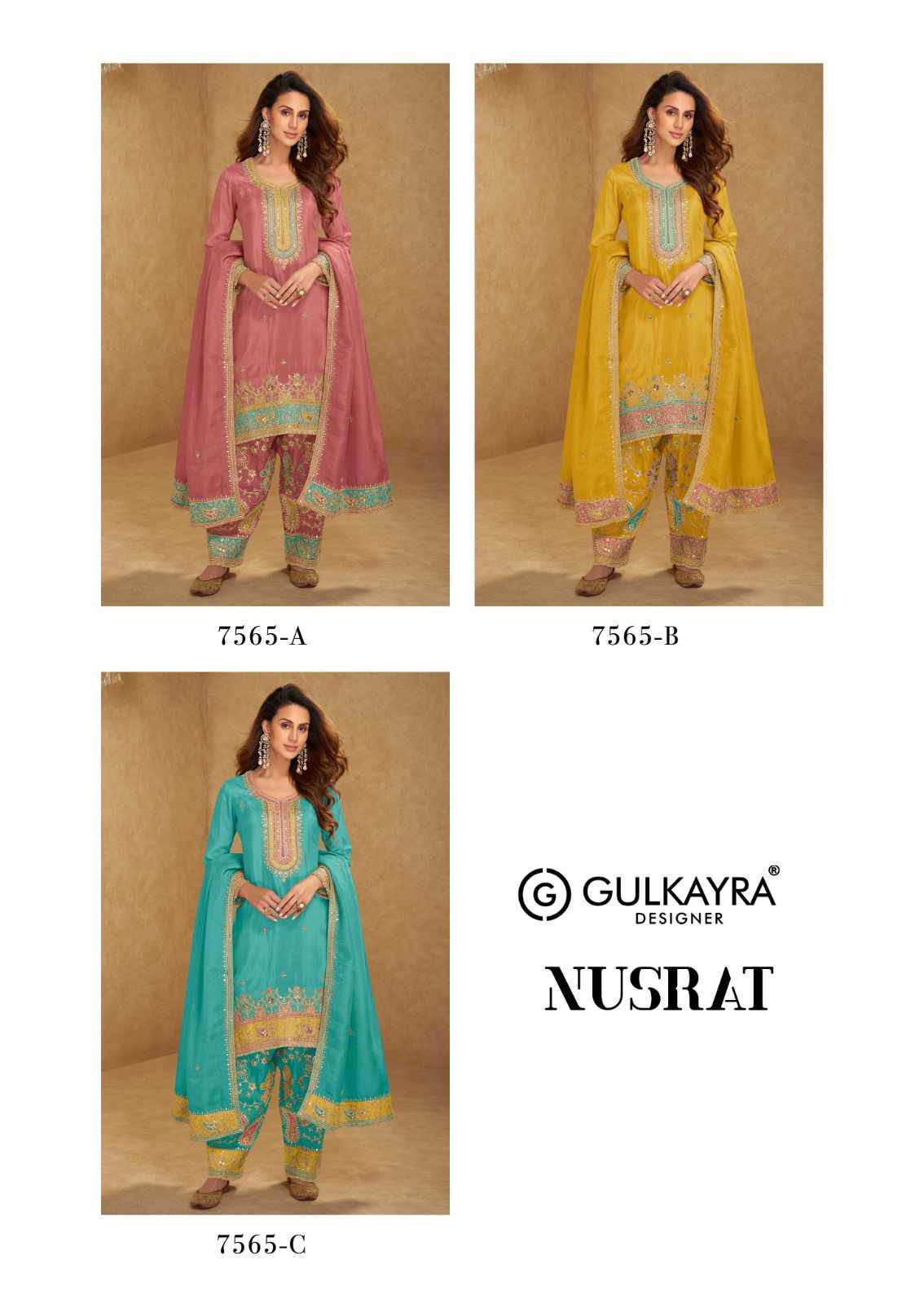 Gulkayra Designer Nusrat Readymade Simar Silk Dress (3 Pcs Catalouge)