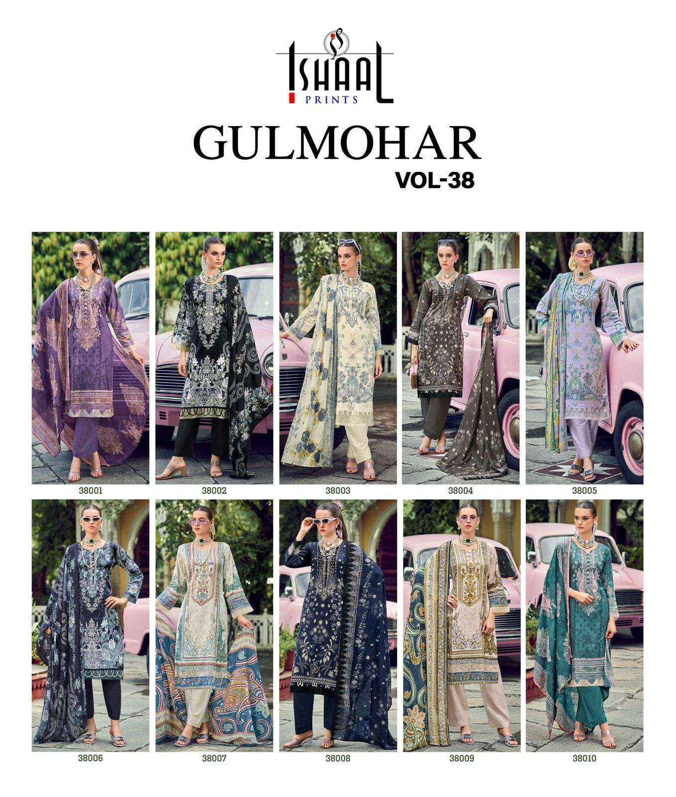 Ishaal Prints Gulmohar Vol-38 Lawn Cotton Dress Material (10 Pc Catalouge)