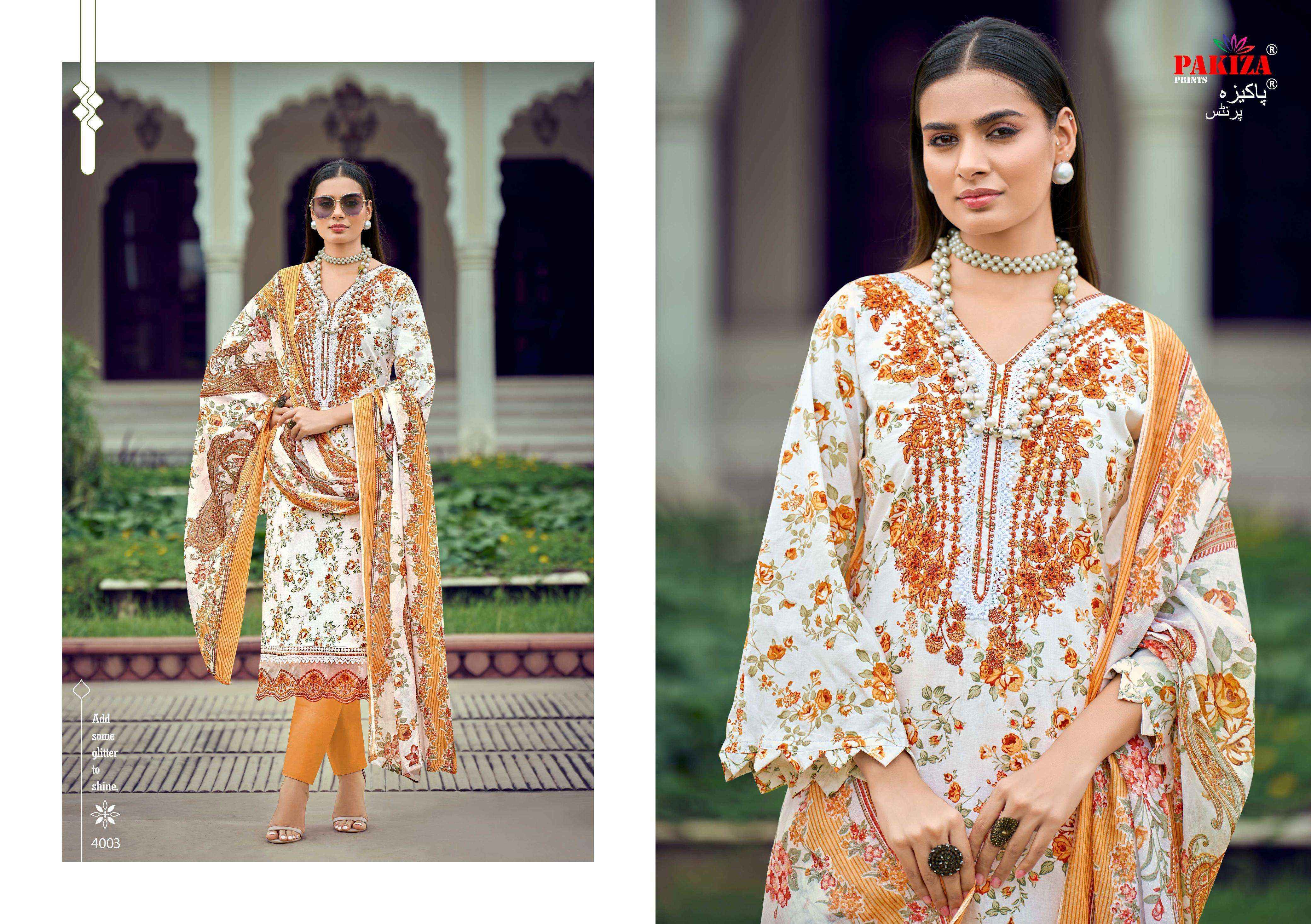 Pakiza Prints Flora Vol 4 Lawn Cotton Dress Material 10 pcs Catalogue