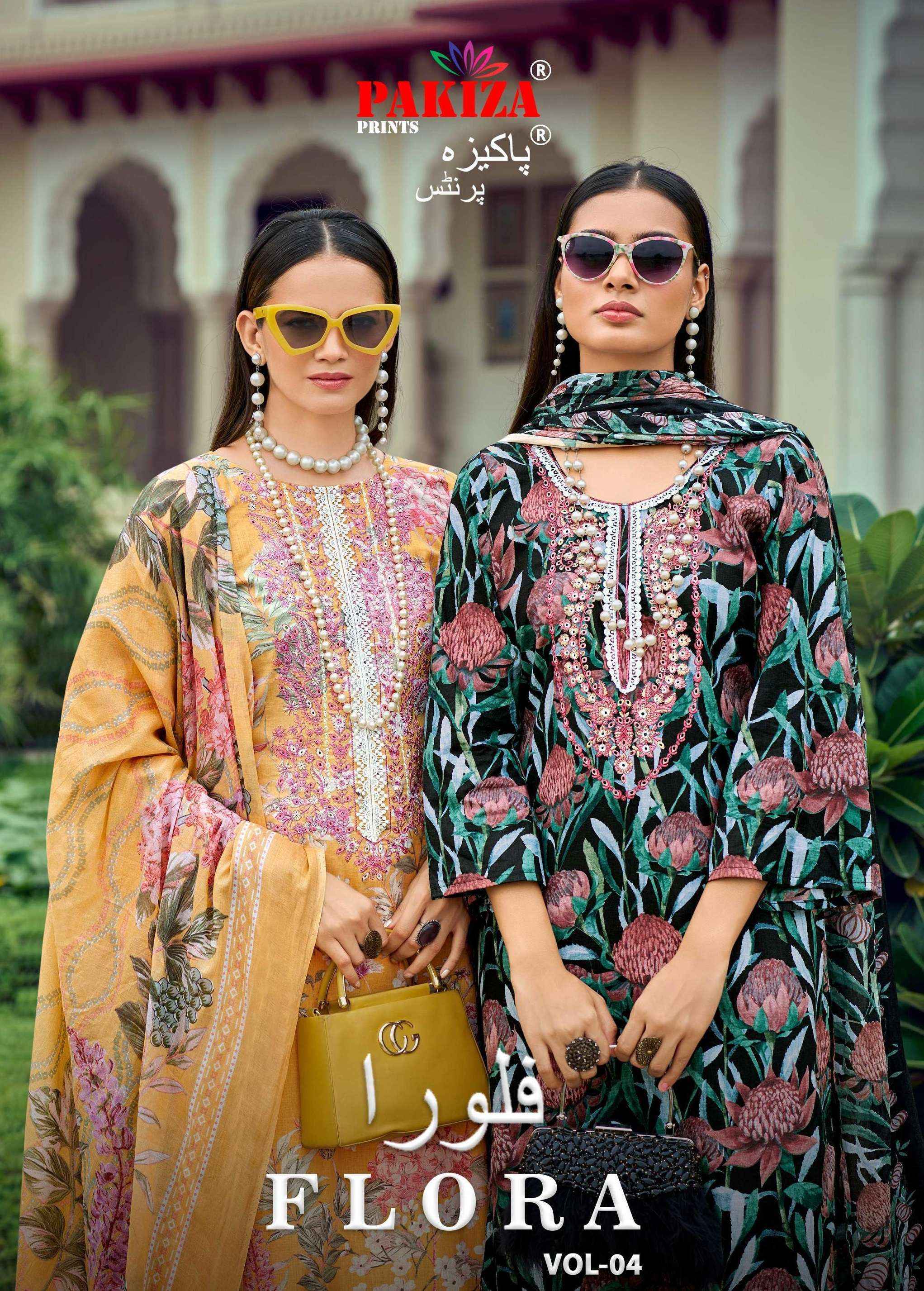 Pakiza Prints Flora Vol 4 Lawn Cotton Dress Material 10 pcs Catalogue