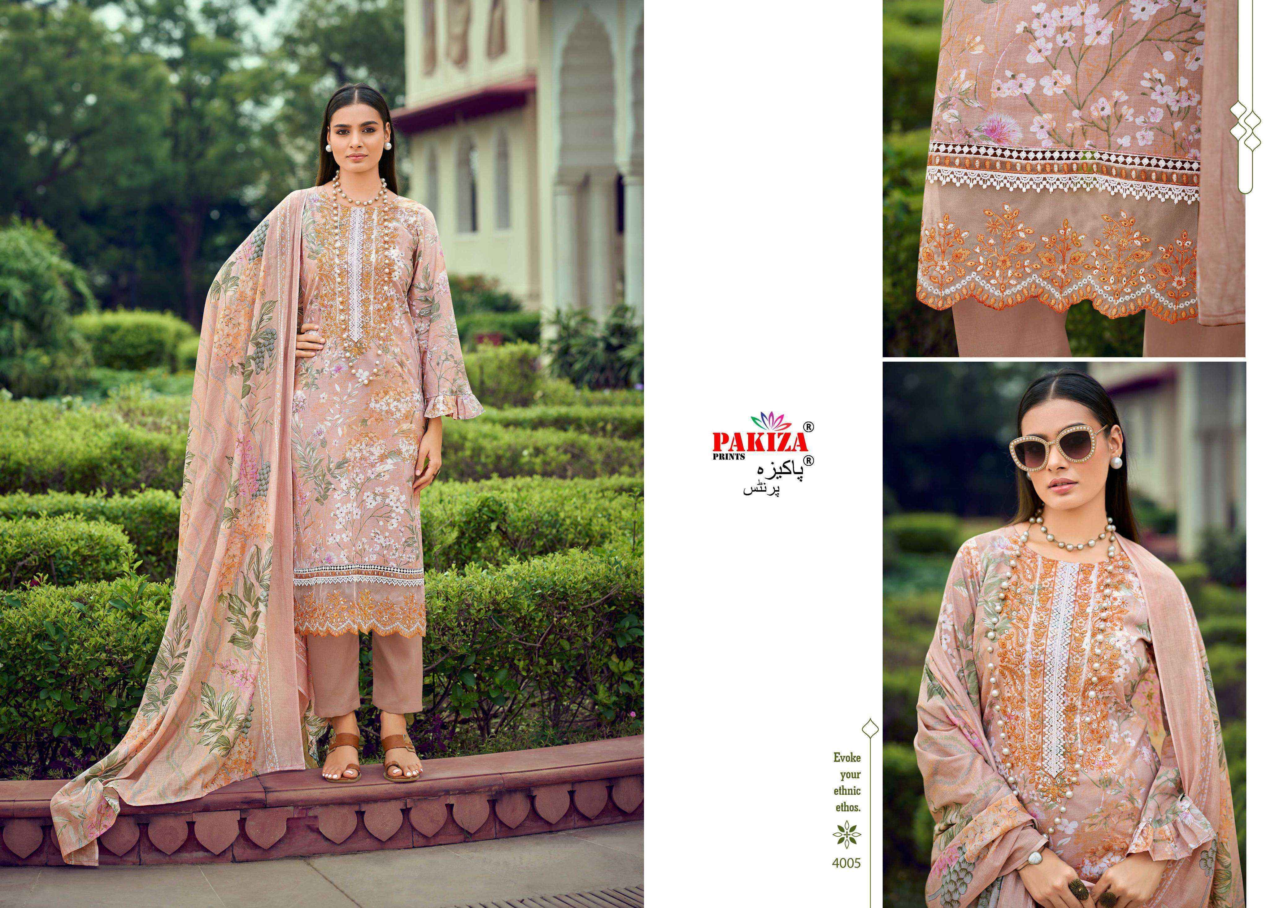 Pakiza Prints Flora Vol 4 Lawn Cotton Dress Material 10 pcs Catalogue