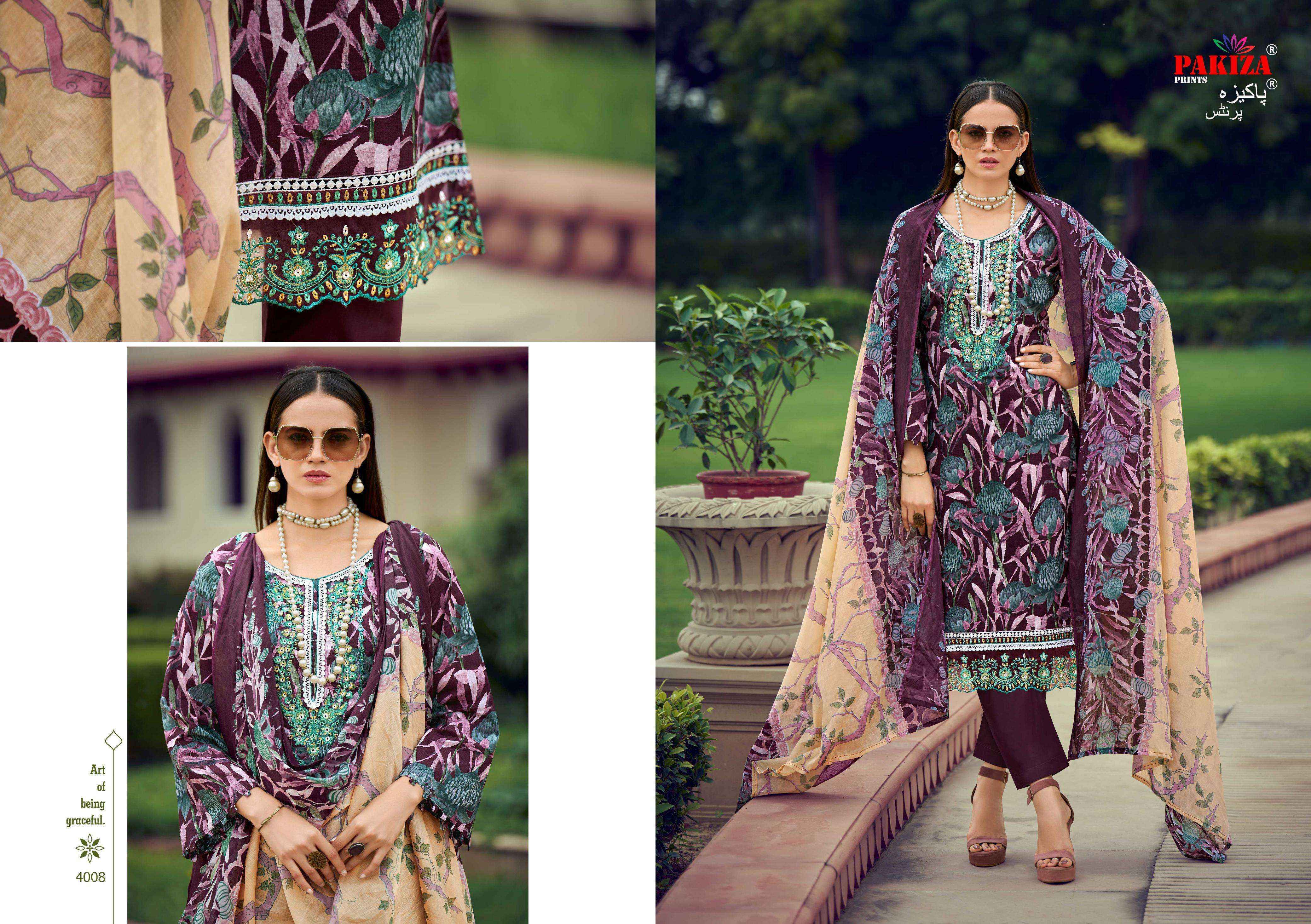 Pakiza Prints Flora Vol 4 Lawn Cotton Dress Material 10 pcs Catalogue