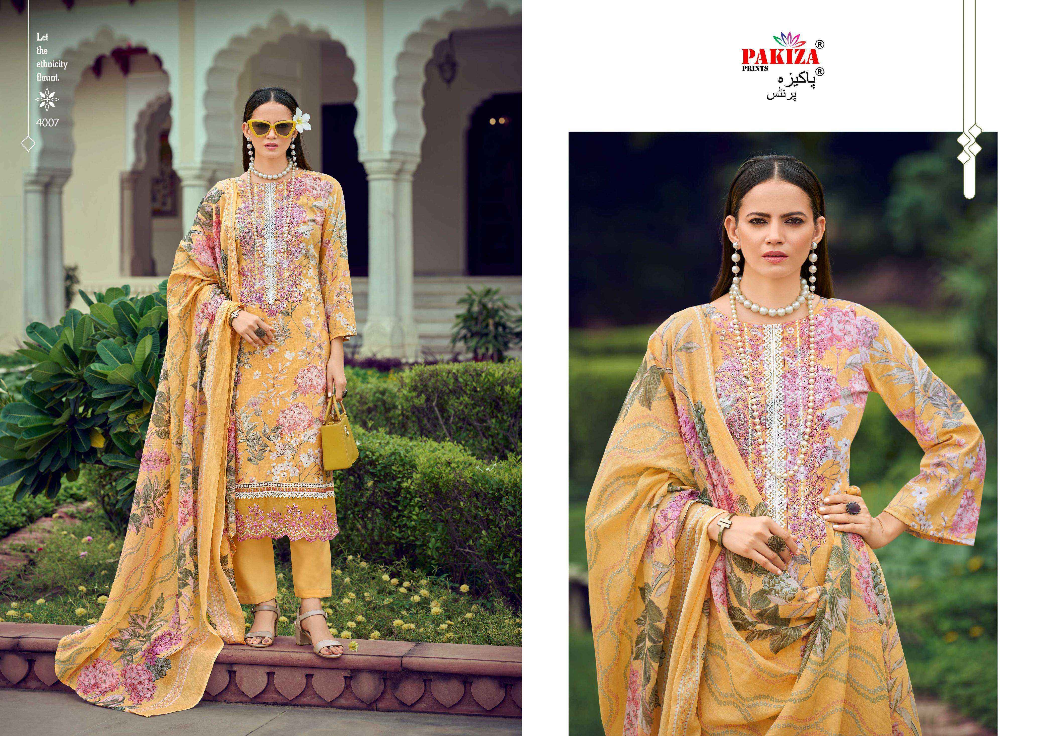 Pakiza Prints Flora Vol 4 Lawn Cotton Dress Material 10 pcs Catalogue