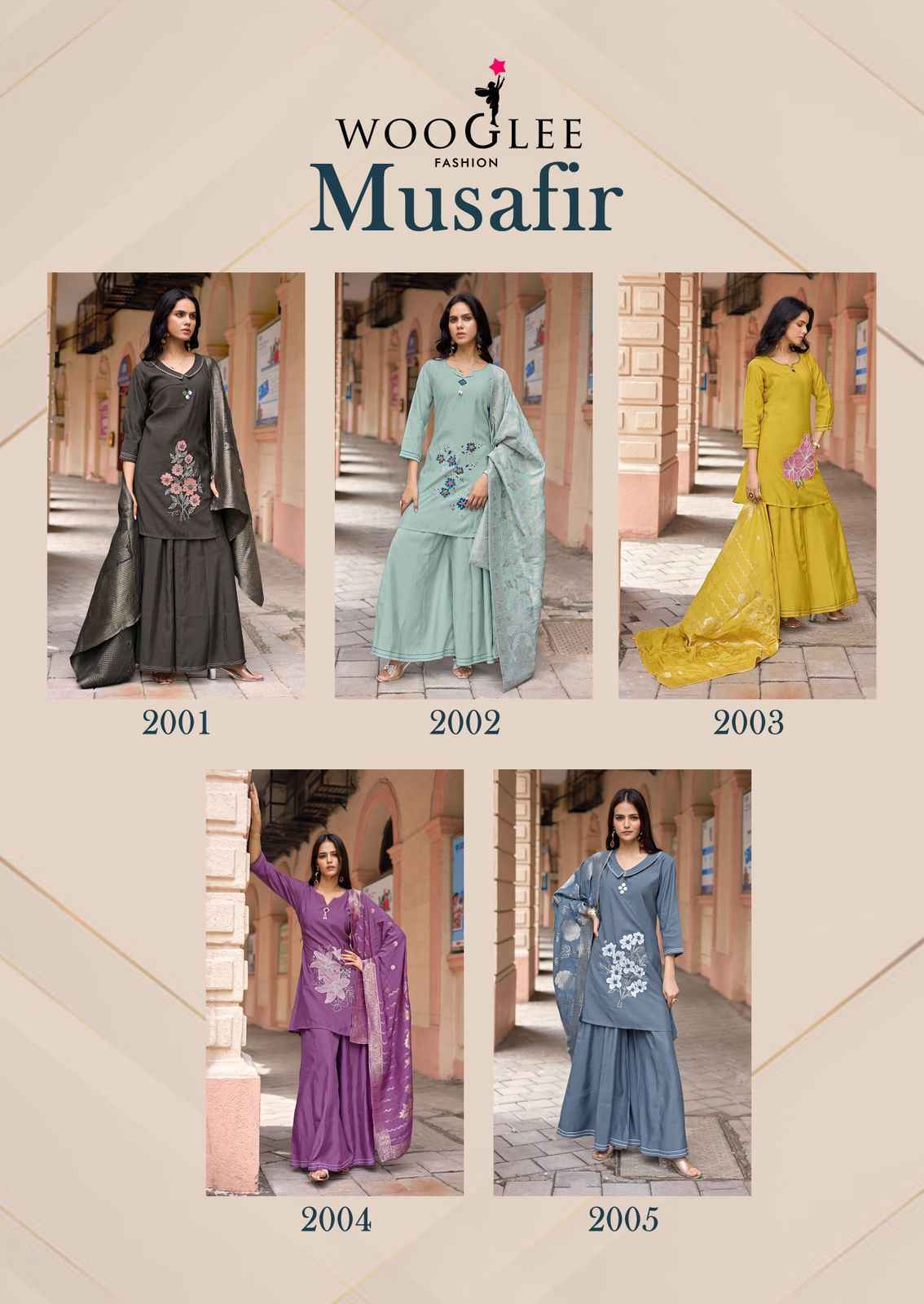 Wooglee Musafir Russian Silk Readymade Suit (5 pcs Catalogue)