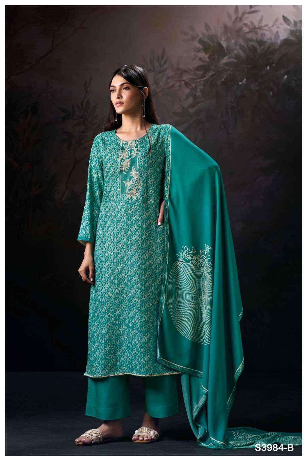 Ganga Hallie 3984 Pashmina Dress Material 4 pcs Catalogue