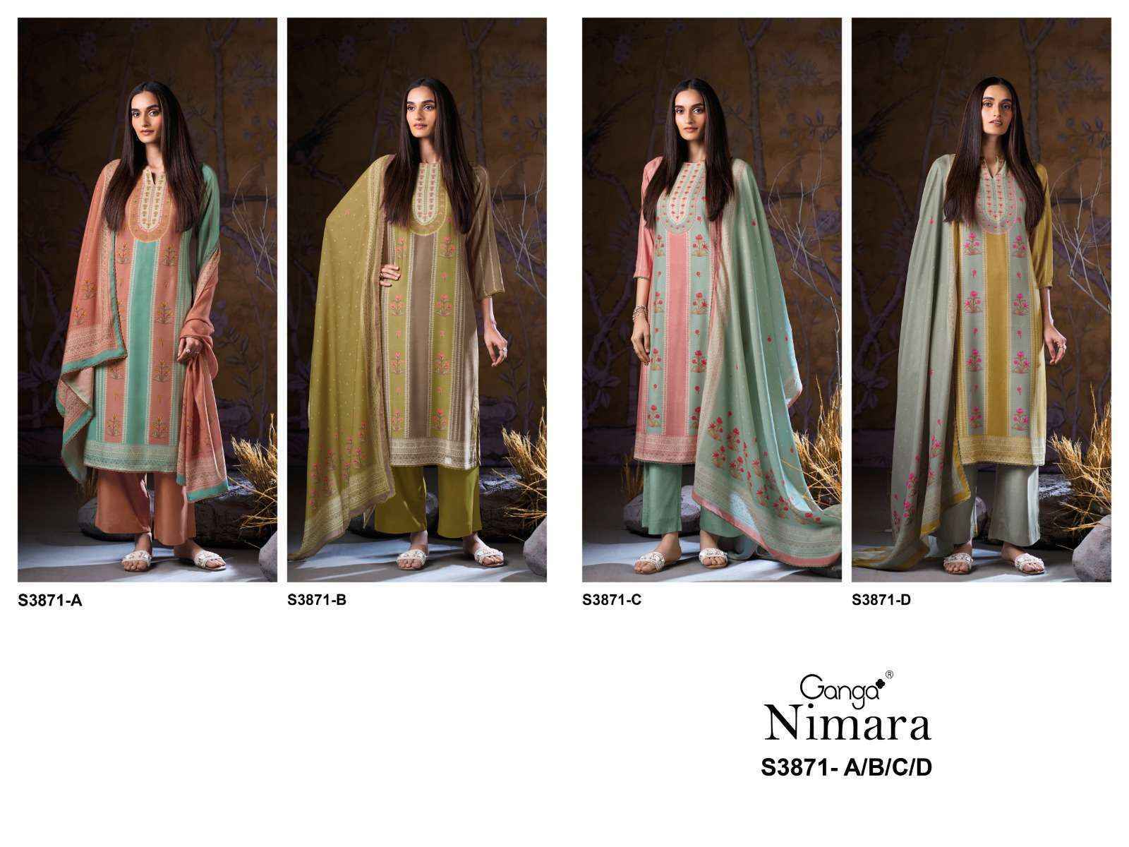 Ganga Nimara-3871 Pashmina Dress Material (4 pcs Catalogue)