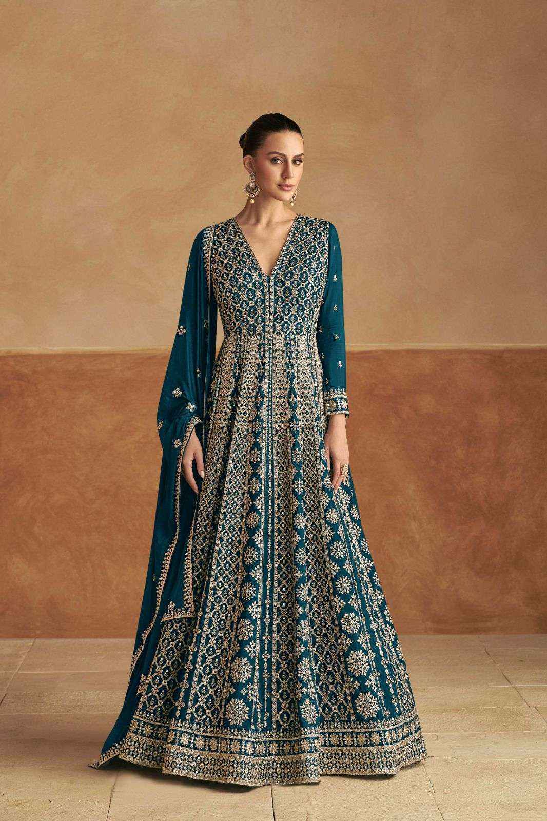 Gulkayra Designer Nagma Gold Readymade Chinon Dress 4 Pc Catalouge