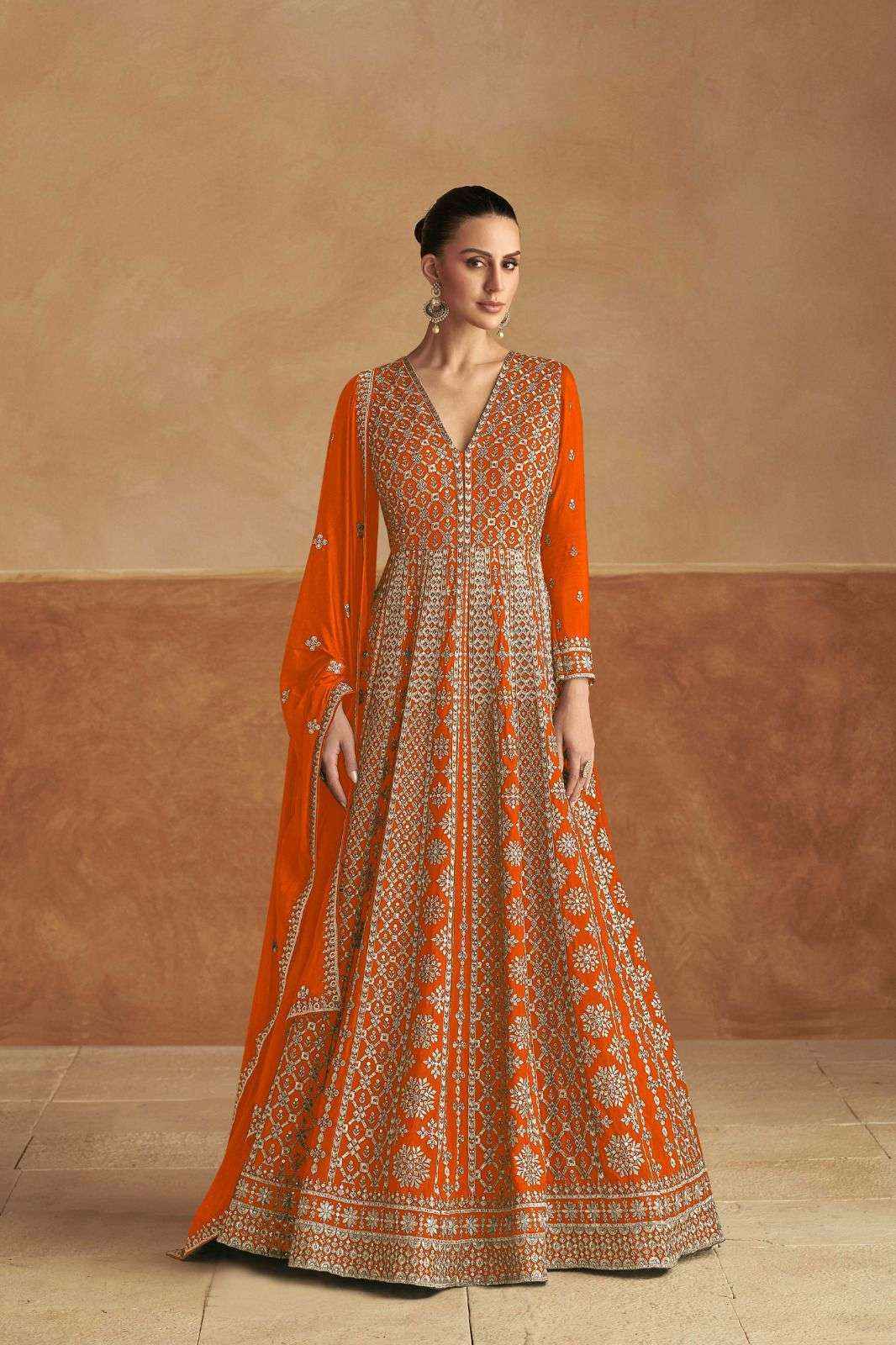 Gulkayra Designer Nagma Gold Readymade Chinon Dress 4 Pc Catalouge