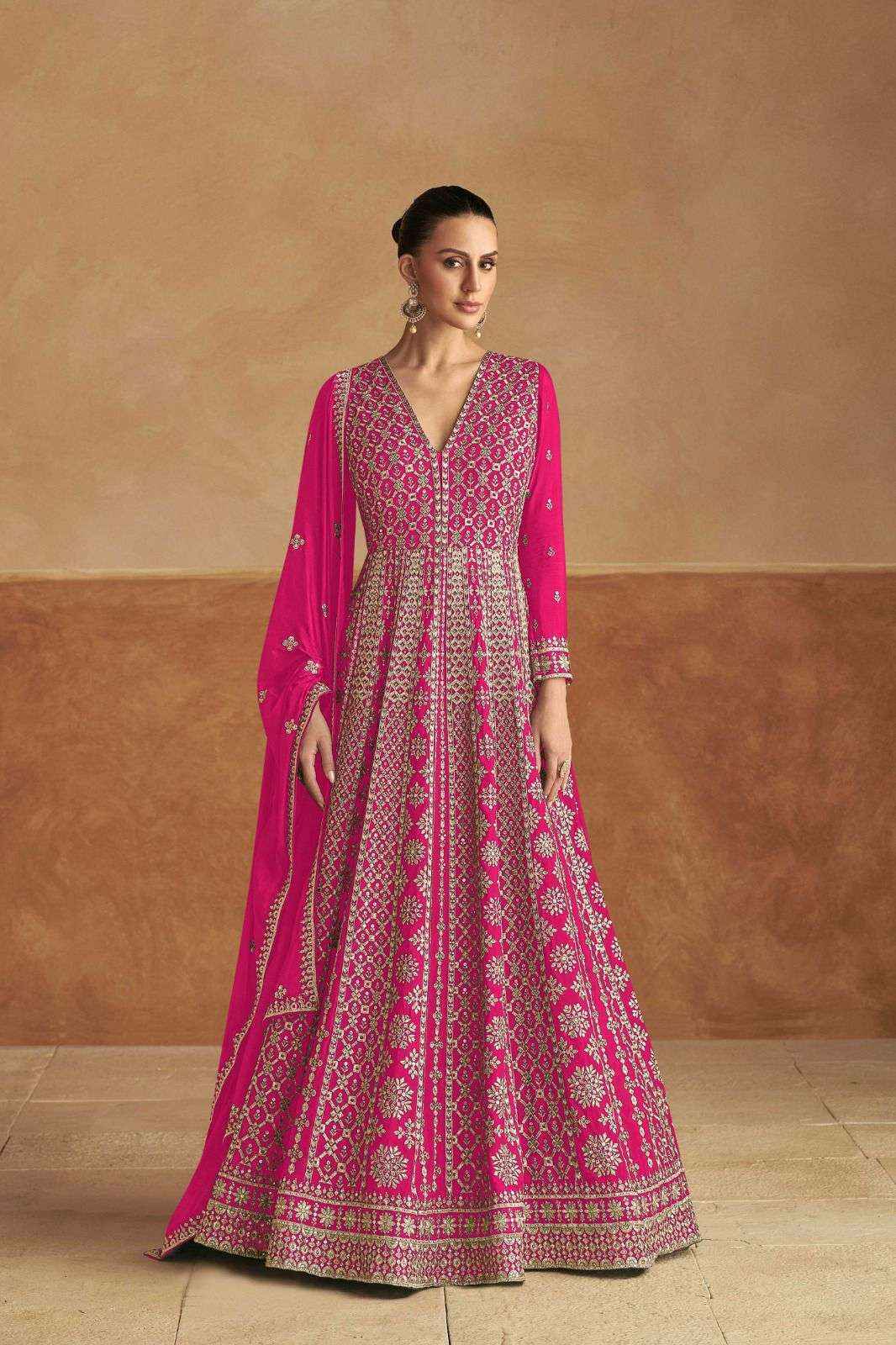 Gulkayra Designer Nagma Gold Readymade Chinon Dress 4 Pc Catalouge