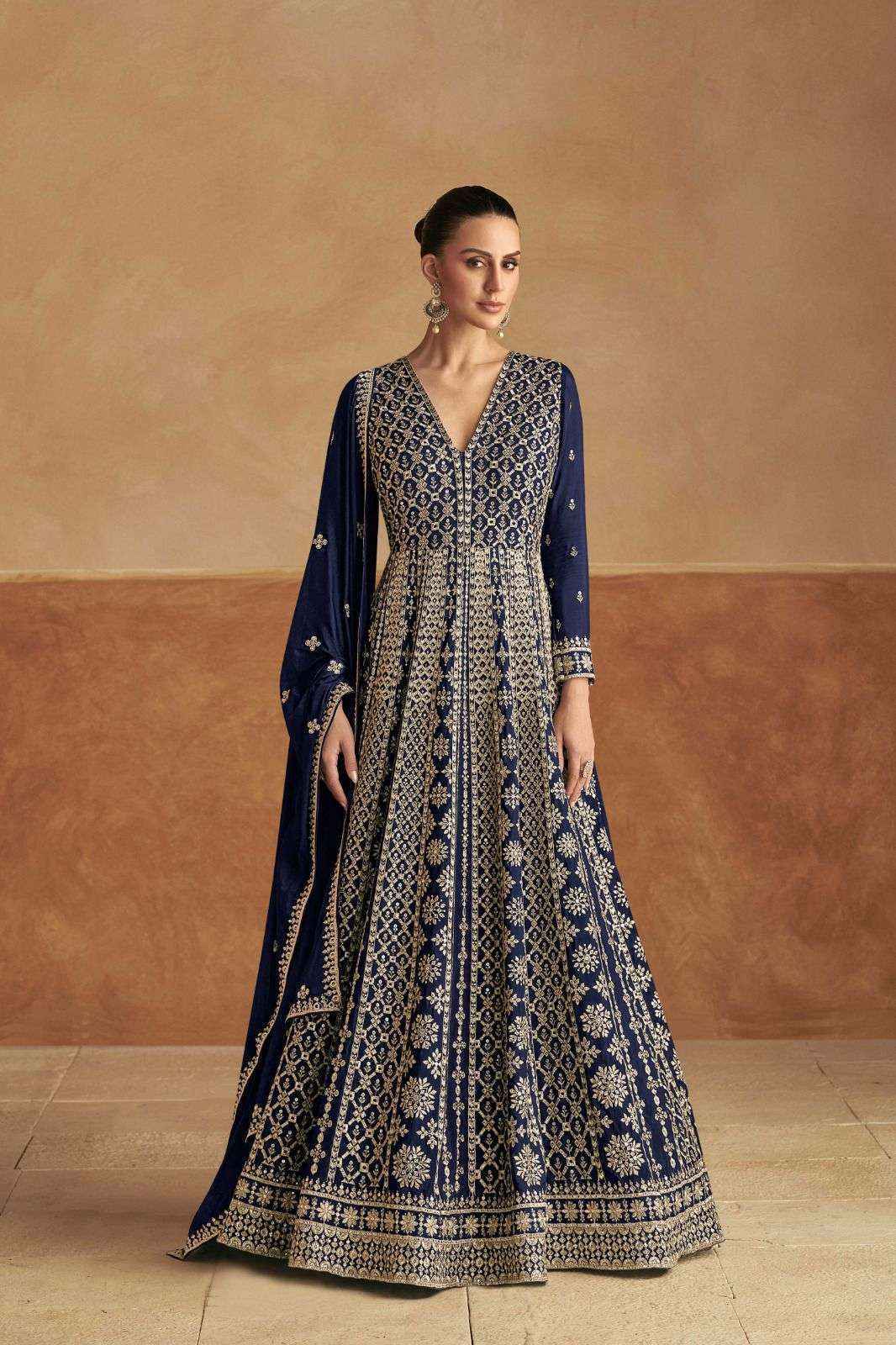 Gulkayra Designer Nagma Gold Readymade Chinon Dress 4 Pc Catalouge