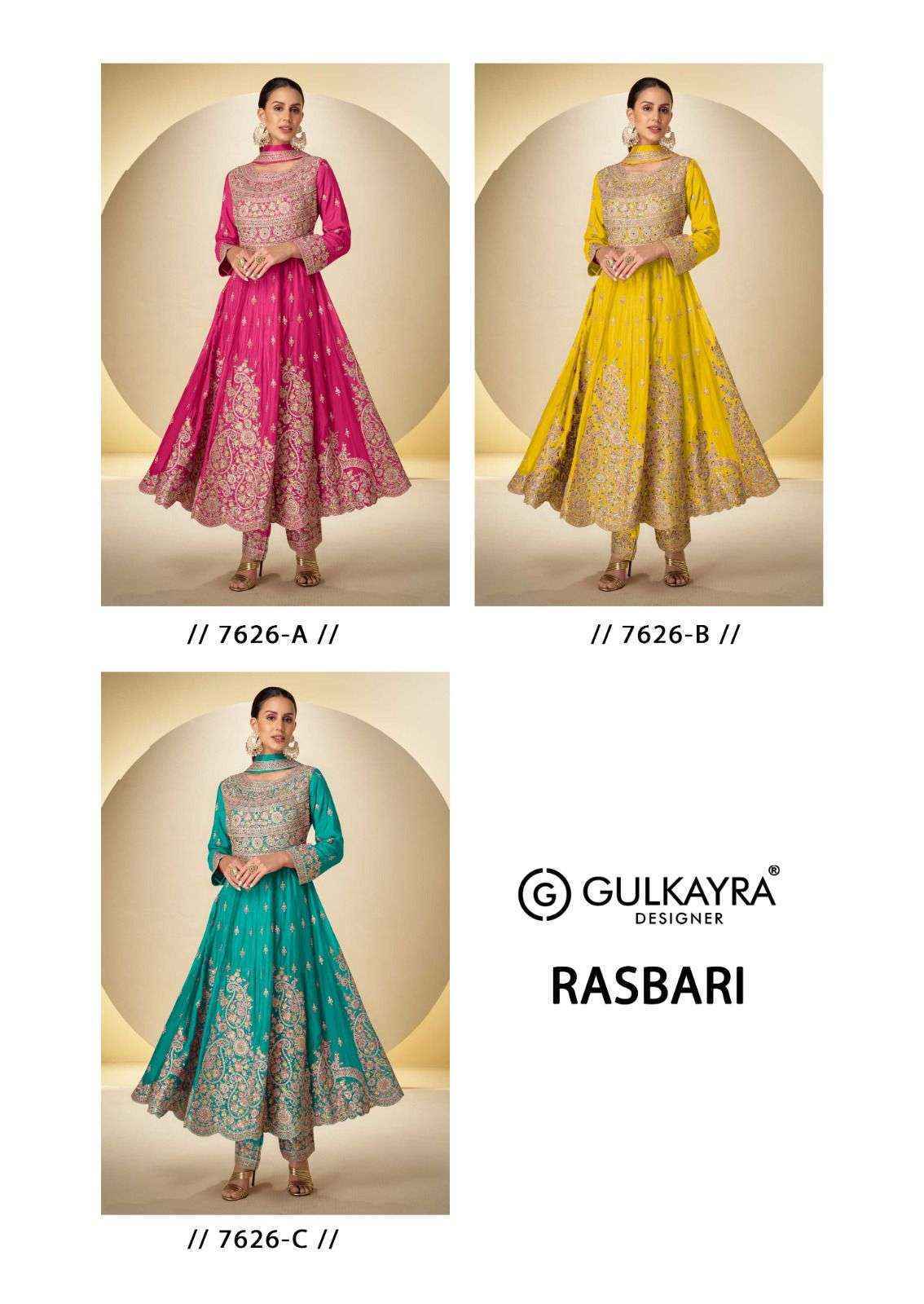Gulkayra Designer Rasbari Readymade Chinon Dress (3 Pc Catalouge)