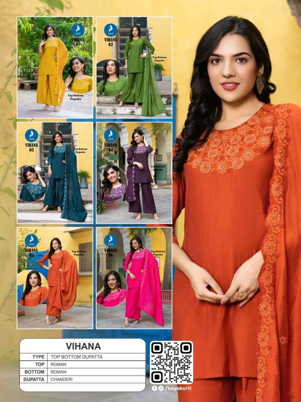 Kaya Vihana Roman Silk Kurti With Plazzo 6 pcs Catalogue