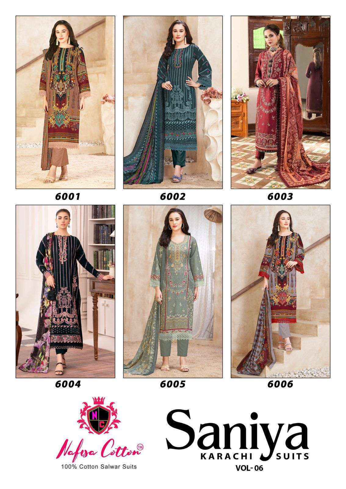 Nafisa Cotton Saniya Karachi Suits Vol-6 Cotton Dress Material (6 pcs Catalogue)