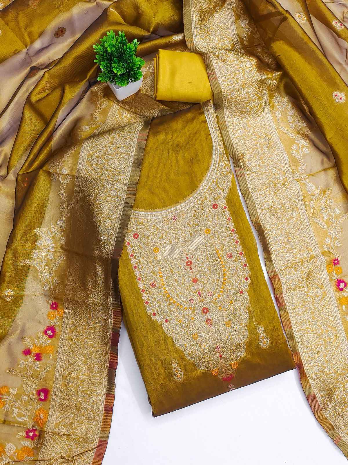 RN 112 Non Catalogue Chanderi Silk jacquard Dress Material (4 pcs Catalogue)