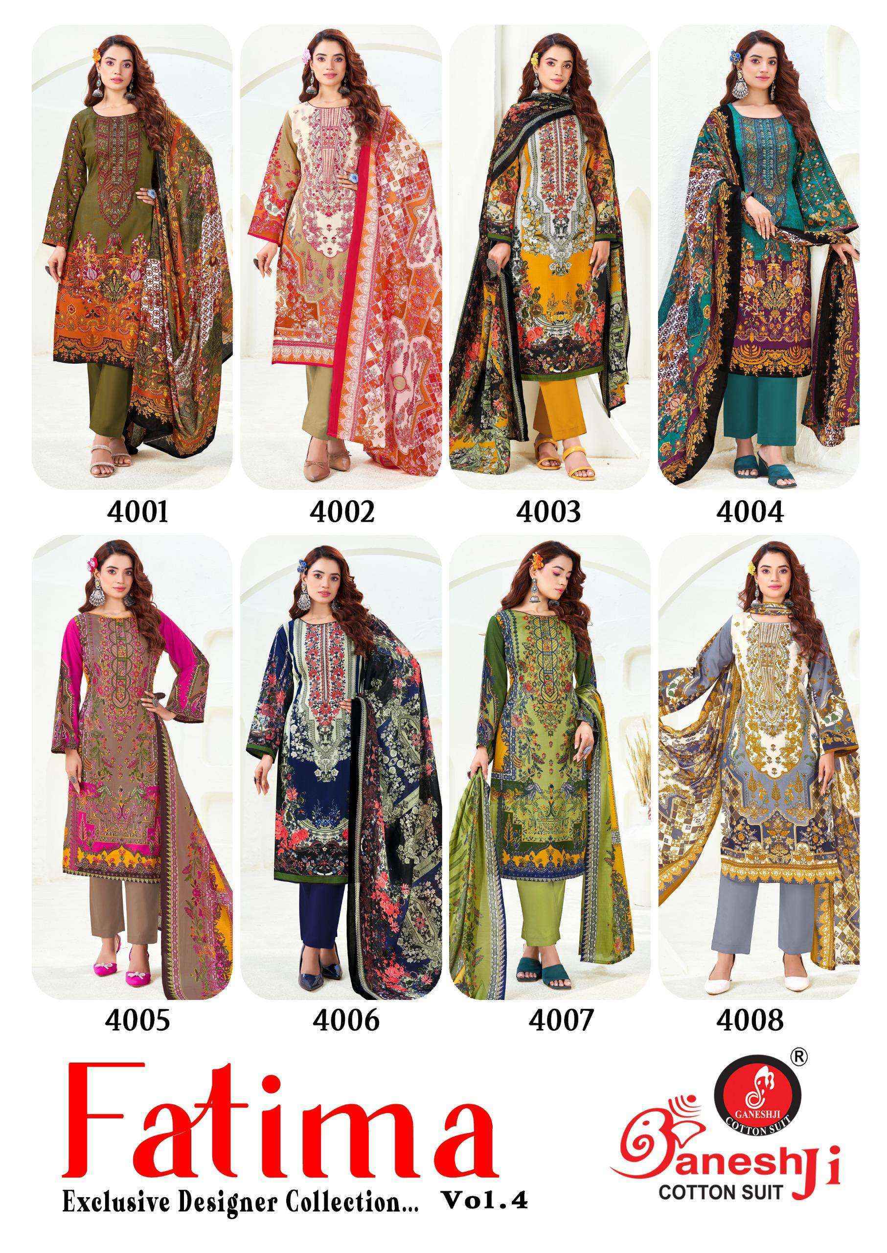 Ganesh Ji Fatima Vol-4 Cotton Dress Material (8 pcs Catalogue)