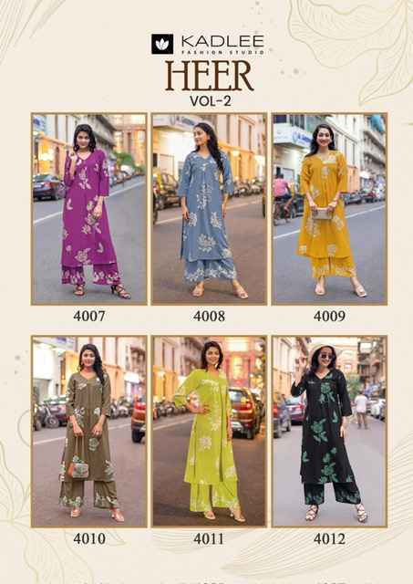 Kadlee Heer Vol-2 Rayon Co Ord Set (6 pcs Catalogue)