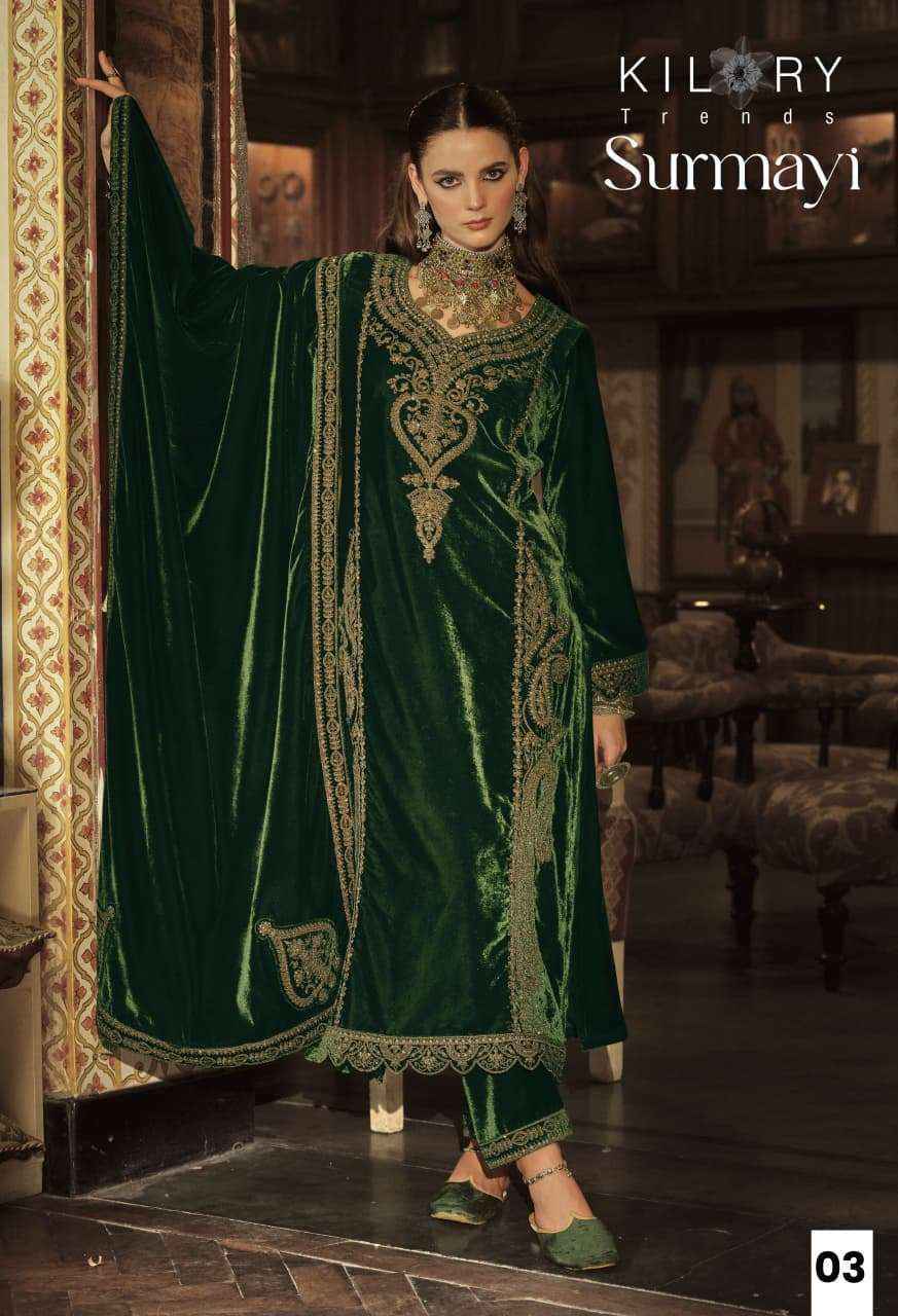 Kilory Trendz Surmayi Velvet Dress Material (6 pcs Catalogue)