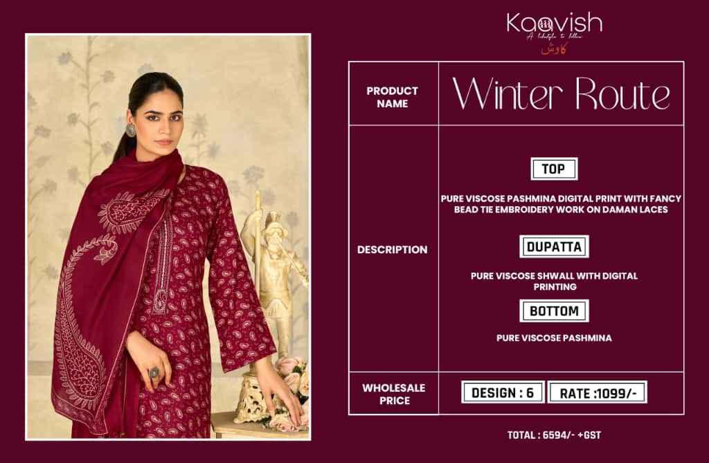 Kilory Trendz Winter Route Viscose Pashmina Dress Material (6 pcs Catalogue)