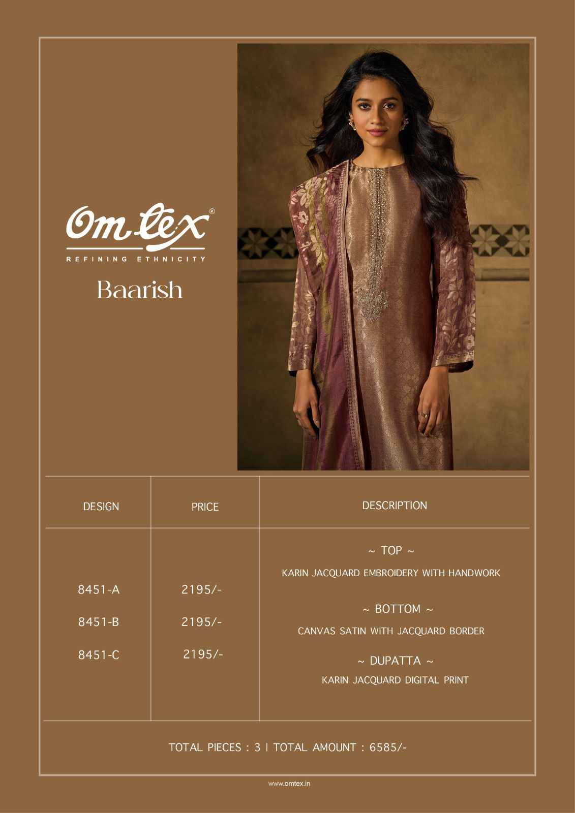 Omtex Baarish Karin Jacquared Dress Material (3 Pc Catalouge)